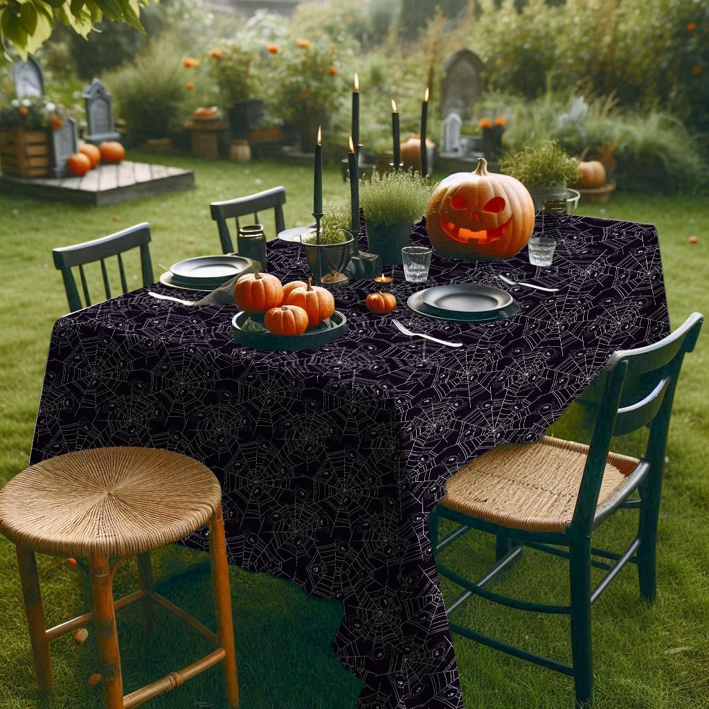 ATFUNSHOP Halloween Tablecloth 4 Packs 54X108 Diposable Plastic Tablecover Spider Web Green image 2