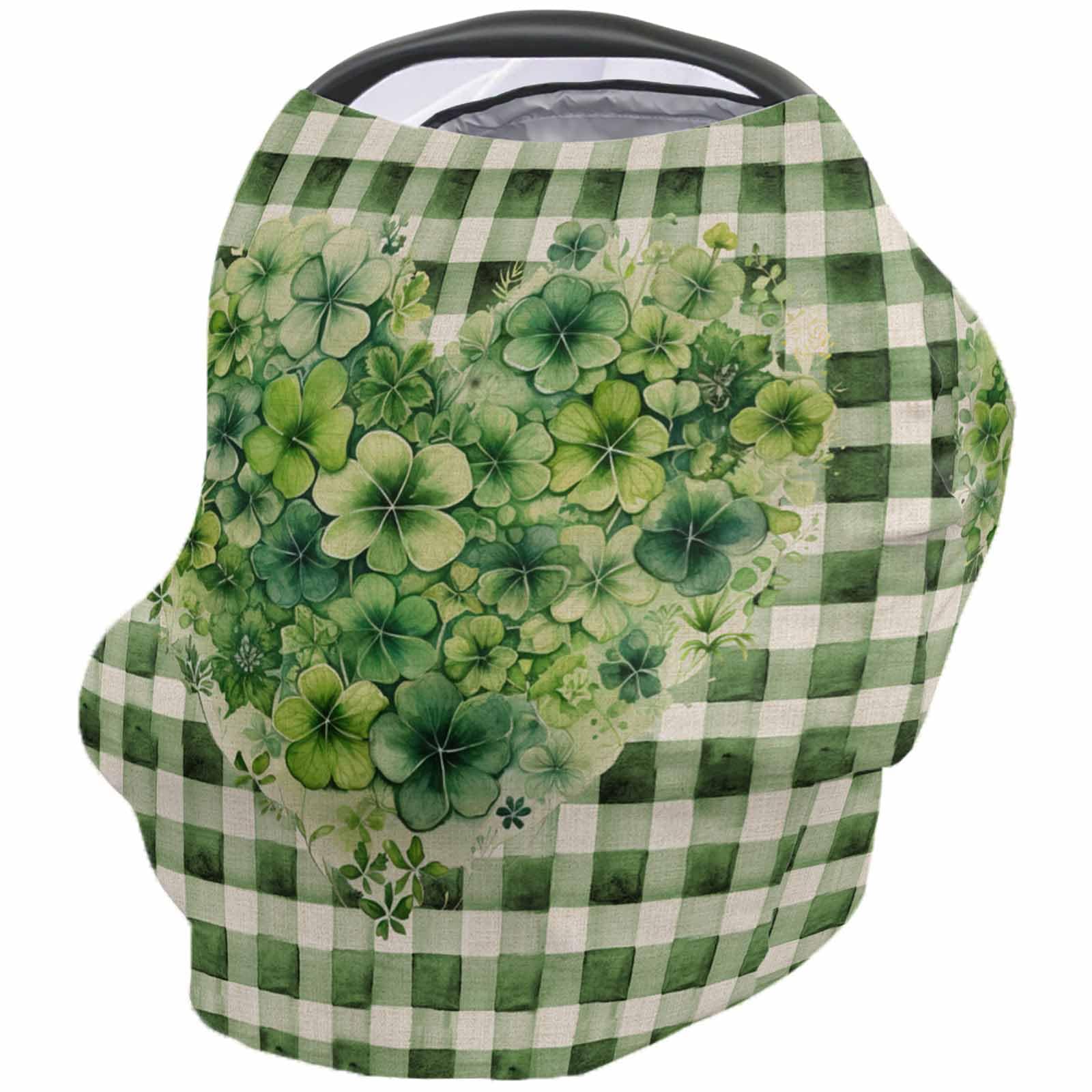 Nursing Cover for Breastfeeding Scarf, Heart St. Patrick's Day Green Check Baby Car Covers Super Soft Multi Use for Canopy Shopping Cart Cover Blanket Stroller Cover