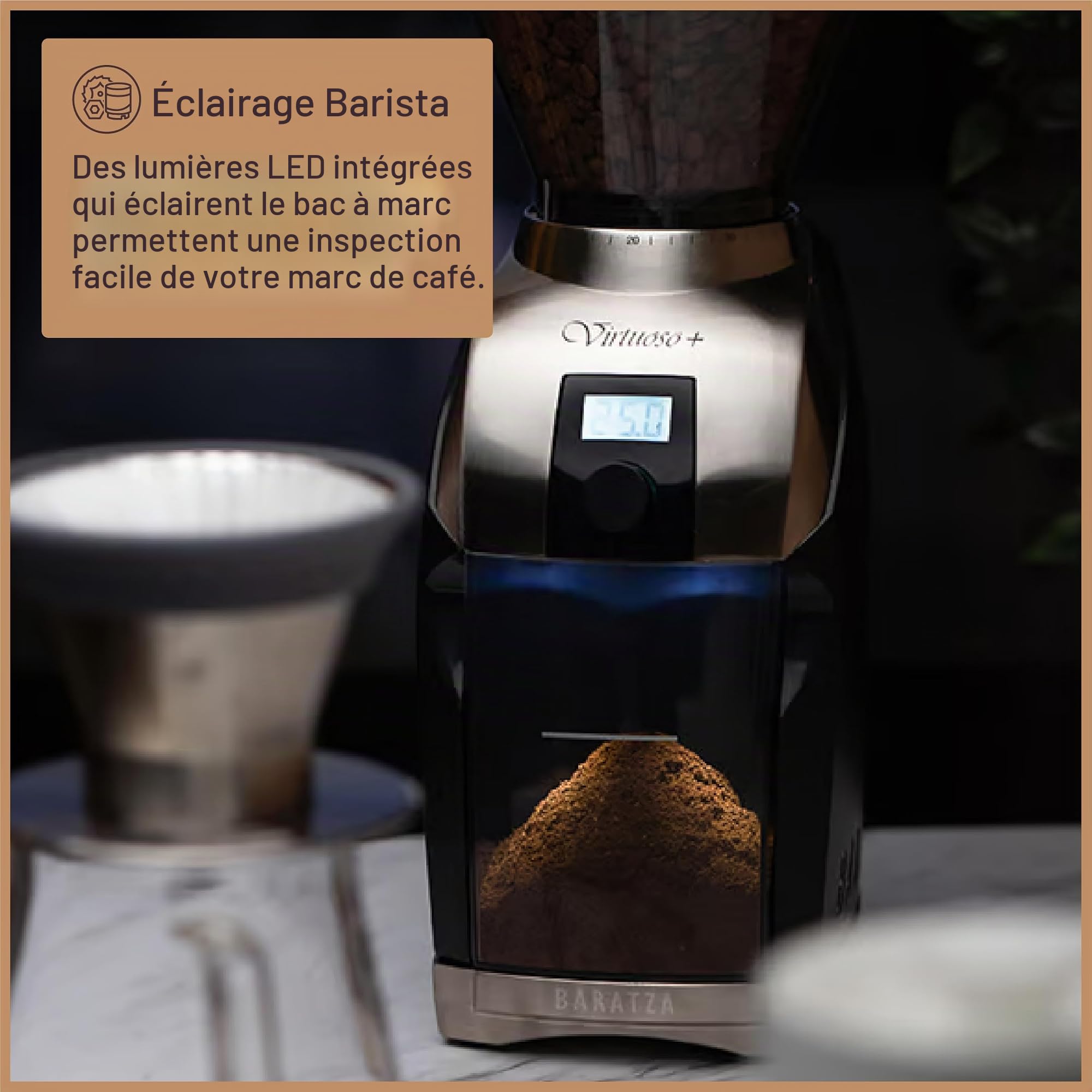 Baratza | Moulin à café électronique - Virtuoso+ | Couleur/Finition : Argent/Noir