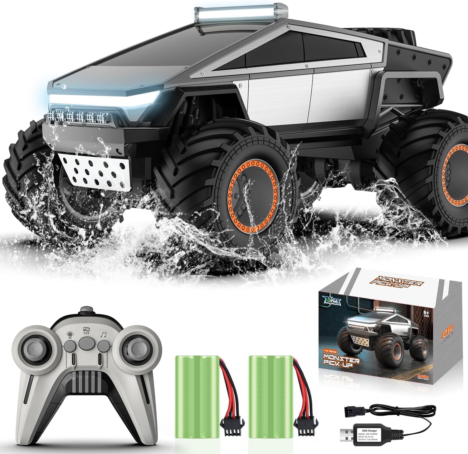Remote Control Pickup Truck Toy Car, 1:12 Scale Monster Truck Toys with Alloy Shell Lights and Sounds, 4WD All Terrain Off-Road RC Car Boy Kids Toys for Ages 6 , Christmas Birthday Gift