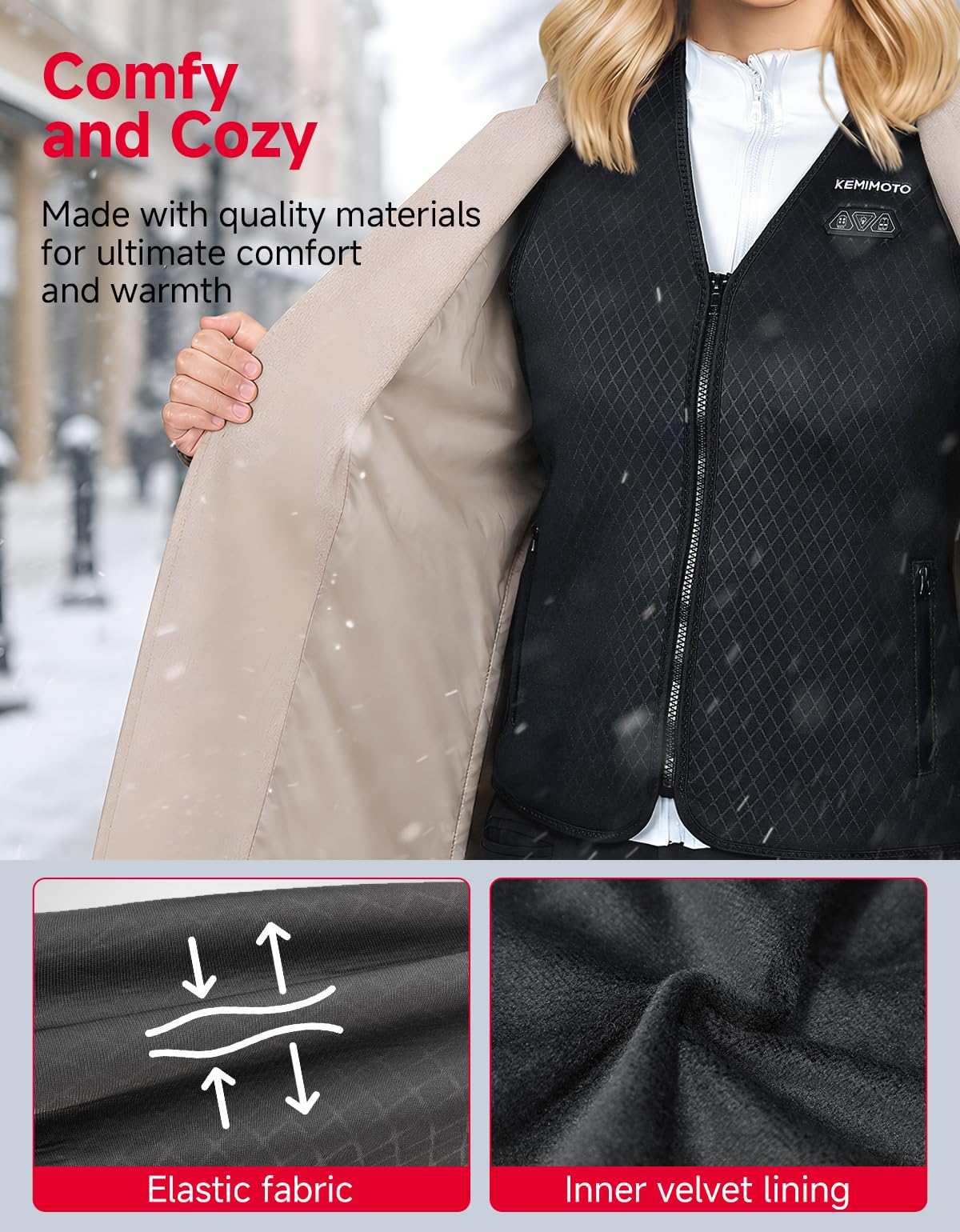 KEMIMOTO Gilet Riscaldato Donna, Elettrico Gilet Riscaldato con Batteria 10000mAh, USB Giubbotti Riscaldati con 3 Temperature per all’aperto Lavoro Sci Escursionismo Caccia Moto(Con Batteria 10000mAh)