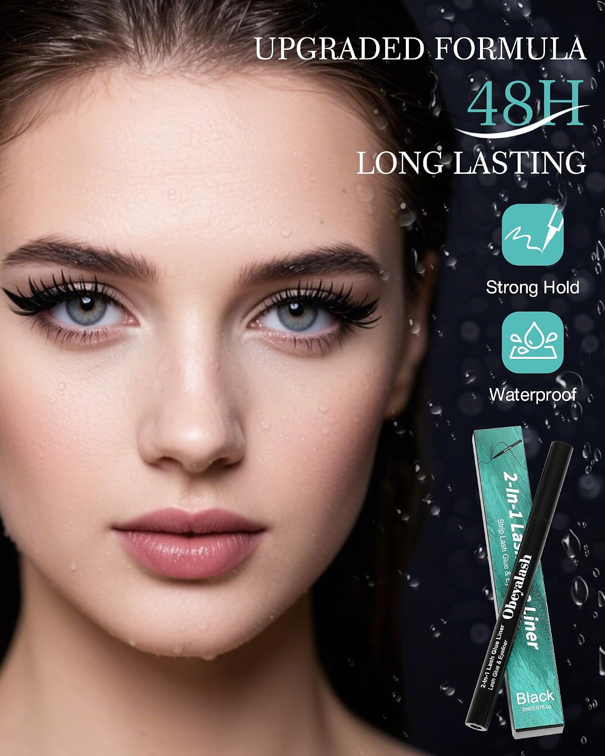 Obeyalash Lash Glue for Strip Lashes,2-in-1 Black Eyelash Glue Pen and Eyeliner,3S Fast Drying-Quick, Smudgeproof, 48H Waterproof Long Lasting Strong Hold, Black Eyeliner Pen (2ml/0.07fl.Oz)