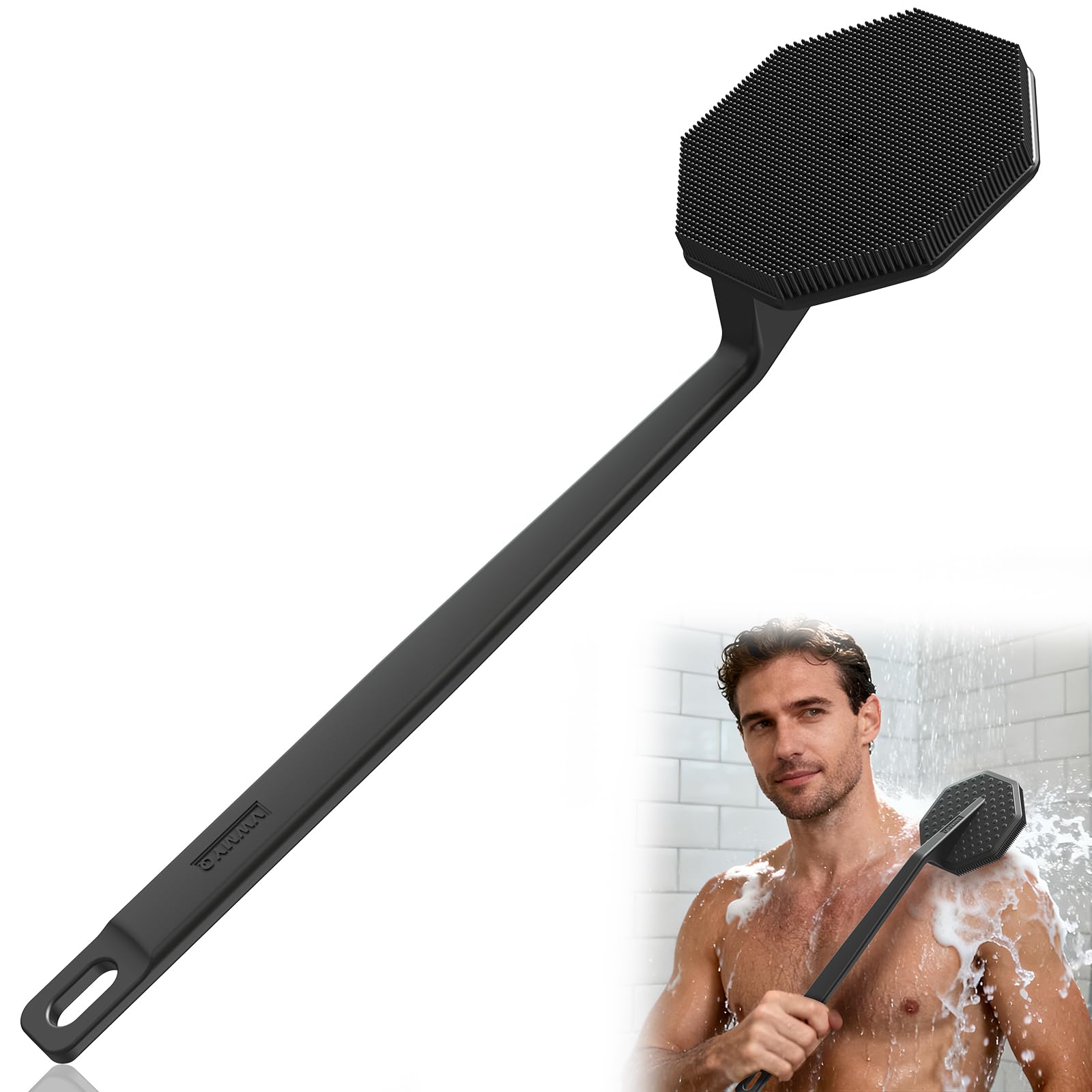 VWMYQ Silicone Back Scrubber for Shower, New Upgrade Long Handle Silicone Body Scrubber&Hook, Back Scrubber for Shower Exfoliating and Massage Can Produce More Foam, Long Handle Back Scrubber for Men