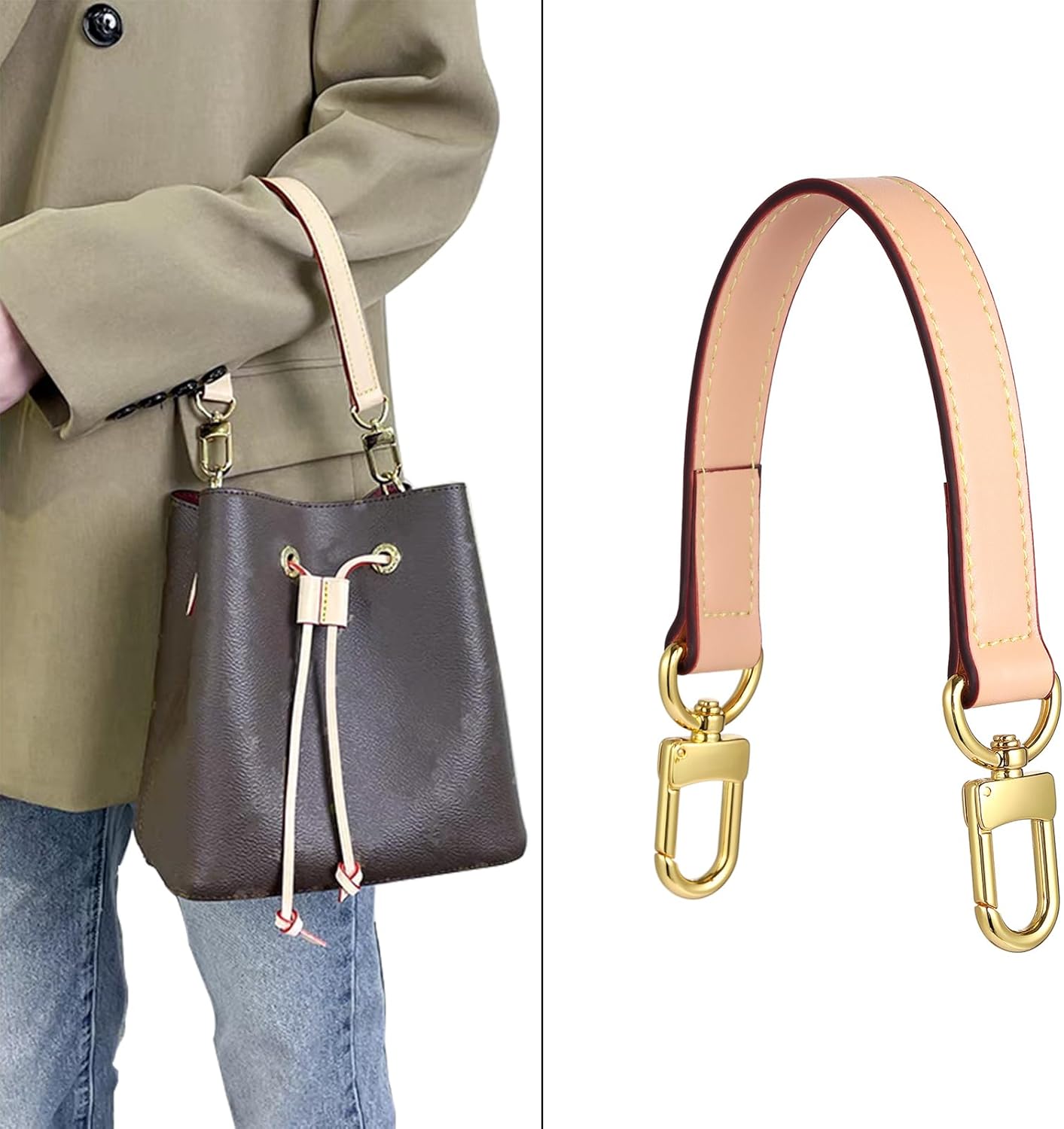 Genuine leather purse Handle compatible with Neonoe for Metis Noe BB NM Beaubourg Hobo - Image 2