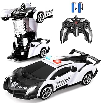 Remote Control Car-Transform, One-Button Deformation & 360°Rotating Drifting, Transform Robot RC Car with LED Light, Toy Gifts for 4 5 6 7 8 9 10 11 12 Years Old Boy (White)