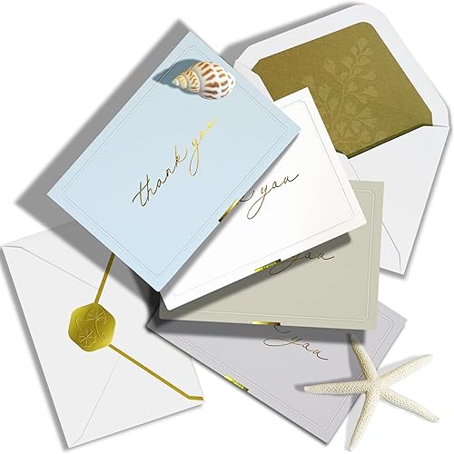 ukee's Gold Foil Thank You Cards Bulk with Envelopes, 32-Pack Embossed Blank Thank You Notes in 4 Colors w/Gold Seal Stickers - Minimalist Designs for Baby Shower, Wedding, Small Business, Graduation