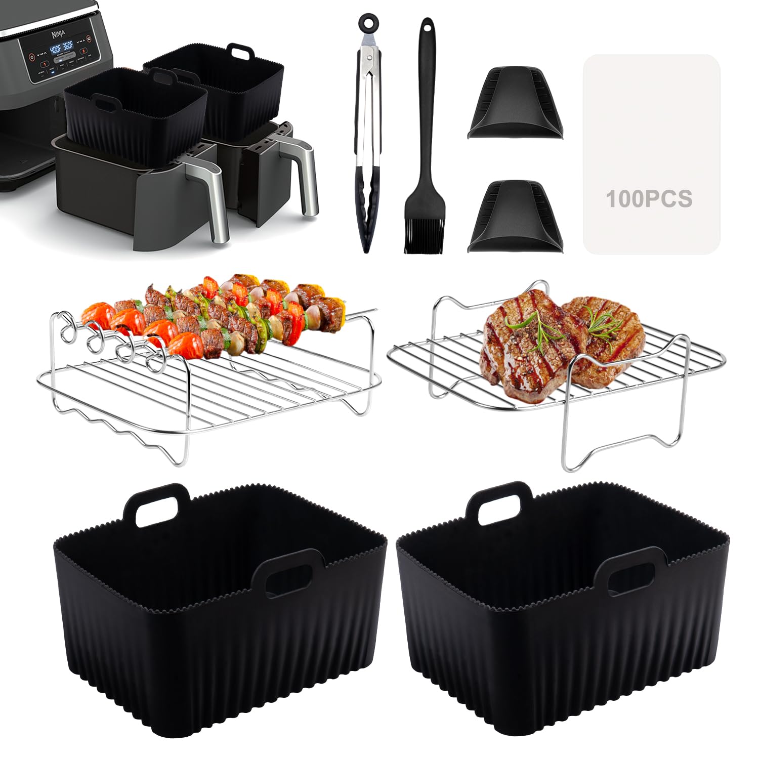 150 Fodere Di Carta Per Friggitrice Ad Aria – Compatibili Ninja Foodi, Cosori, Instant (2 Misure)