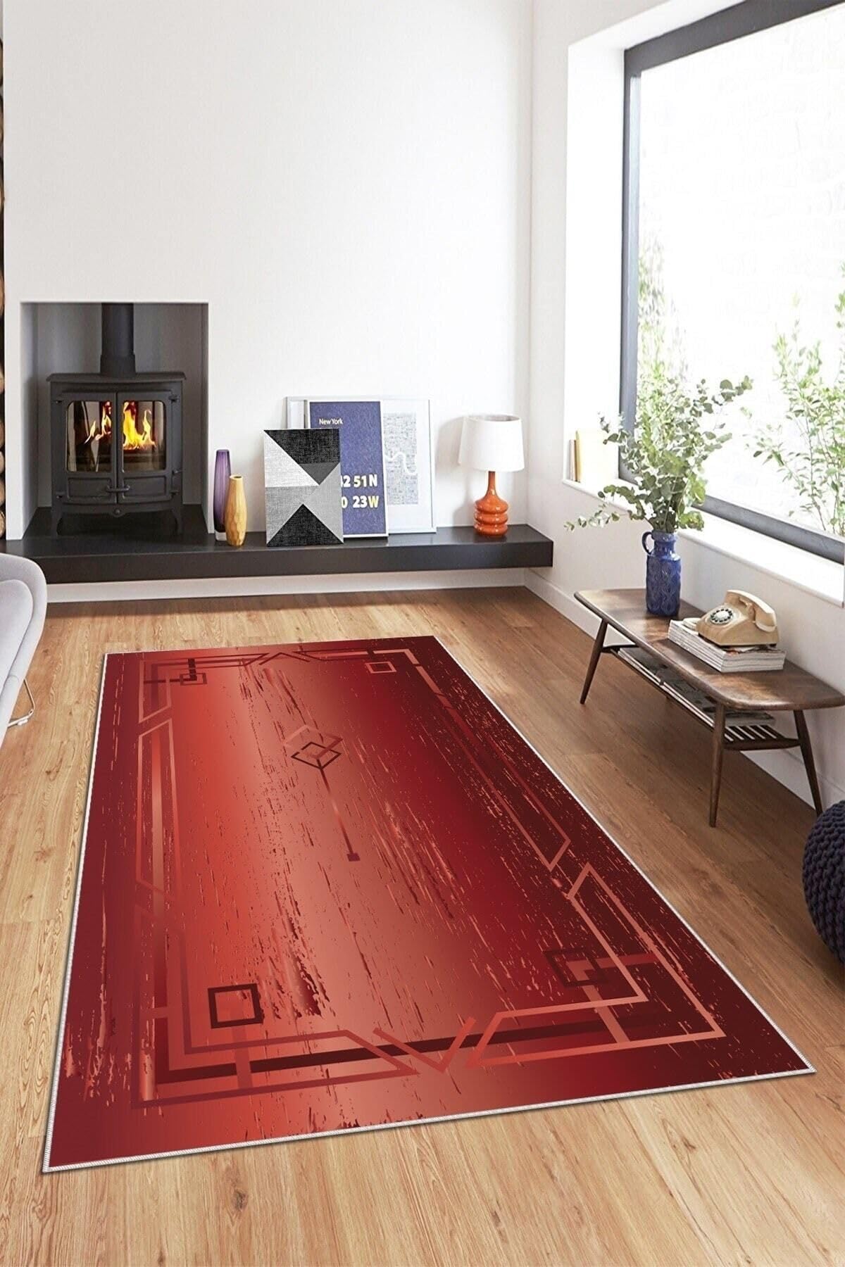 Pelangi Bordo Geometrik Desen Yıkanabilir Kaymaz Taban Leke Tutmaz Modern Salon Halısı Ve Yolluk, Bordo 120 x 200, 135811812020005