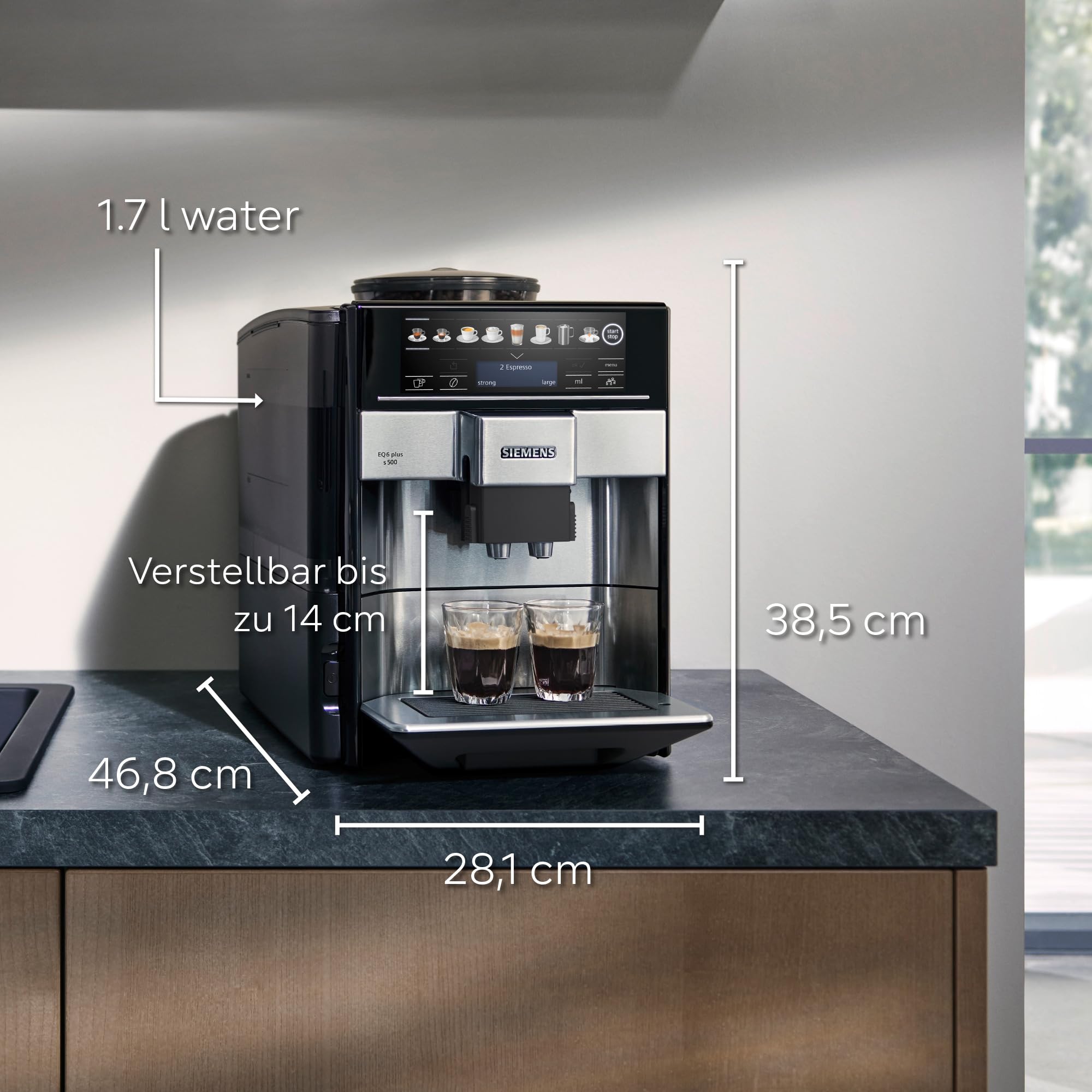 Siemens EQ6 plus s300 Kaffeevollautomat, Milchsystem, 11 Getränke, Keramikmahlwerk, Touchdisplay, Silber