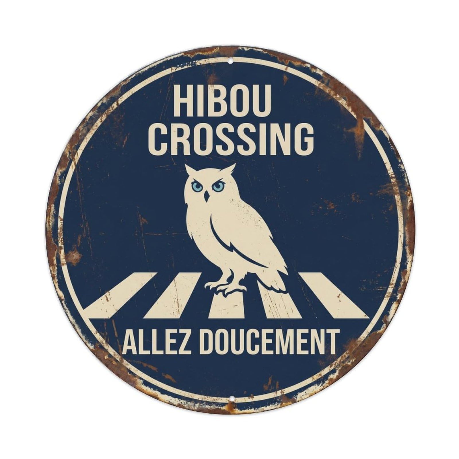 Metal Tin Sign Hibou Crossing Allez Doucement