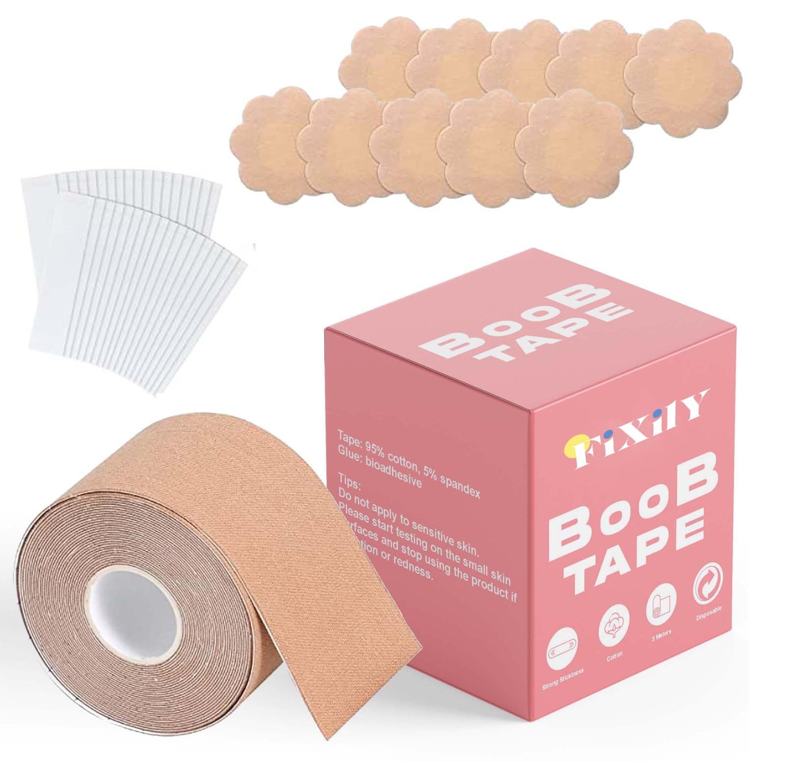 Boob Tape Kit, Cotton-Spandex Adhesive Body Tape, Beige, with 10 Nipple Pasties, 36 Double-Sided Strips, 1 Pair Reusable Silicone Nipple Cover for Fashion and Clothing Support-image-43