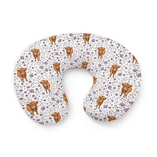 Funda de almohada de lactancia con diseño de flores de vaca de granja occidental, unisex, diseño floral de vaca de las tierras altas, funda de