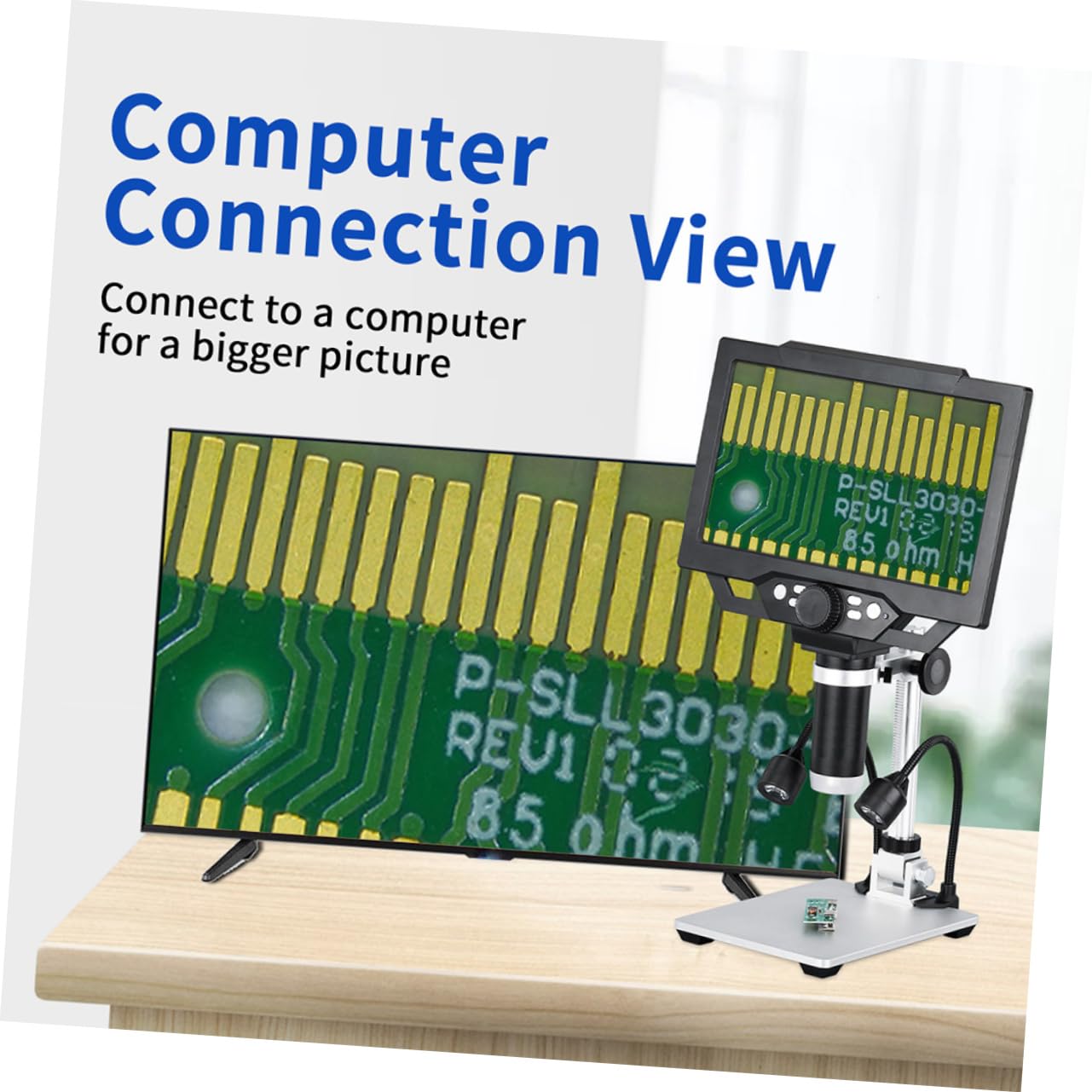 USB Mikroskop 12mp mit 9-Zoll LCD, 1-1600-fach, Schwarz | Kunststoff und Metall, Anschluss per Usb, 8-fache Optik, für Münzen, Schmuckprüfung
