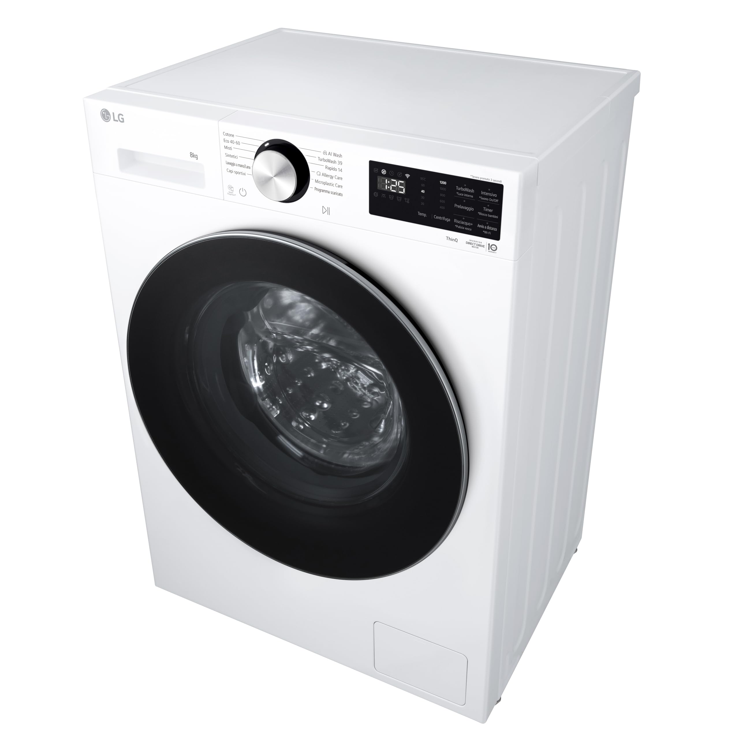 LG F2NX50S8TLC Lavatrice 8 kg Slim Classe A -30%, 1200 Giri, Programma AI Wash con Intelligenza Artificiale, Wi-Fi, Allergy Care, TurboWash 360, Direct Drive, Serie X5, White