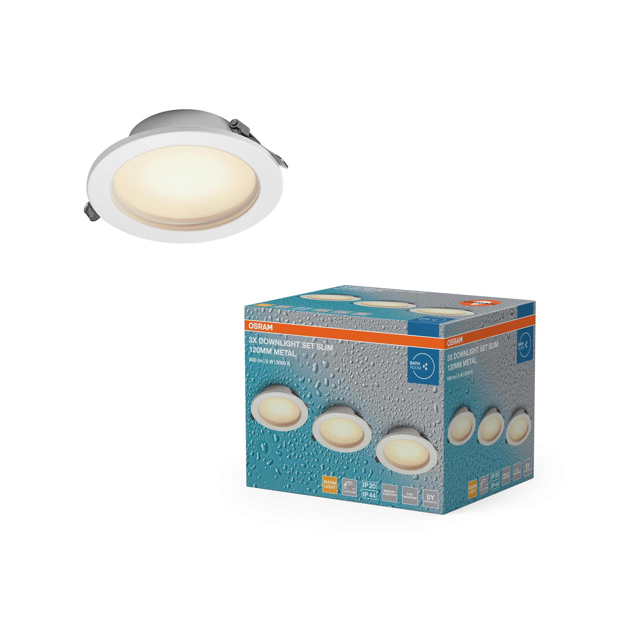 Spot encastrable LED Essential IP44 Dim 120mm 8W Métal, lot de 3 spots de