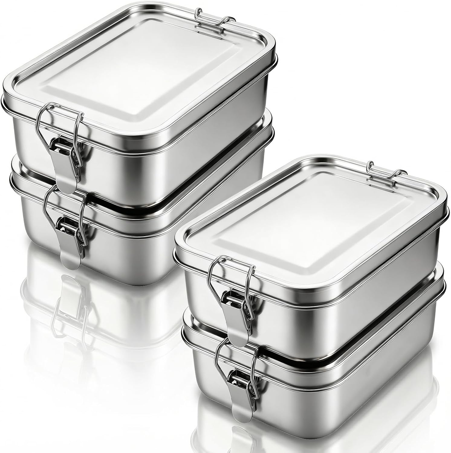 4 Pcs 304 Stainless Steel Bento Box Dishwasher Safe | 850ml (28oz) Reusable Metal Food Storage Snack Containers Lockable Clips to Leak Proof Lunch Snack Boxes for Work Travel