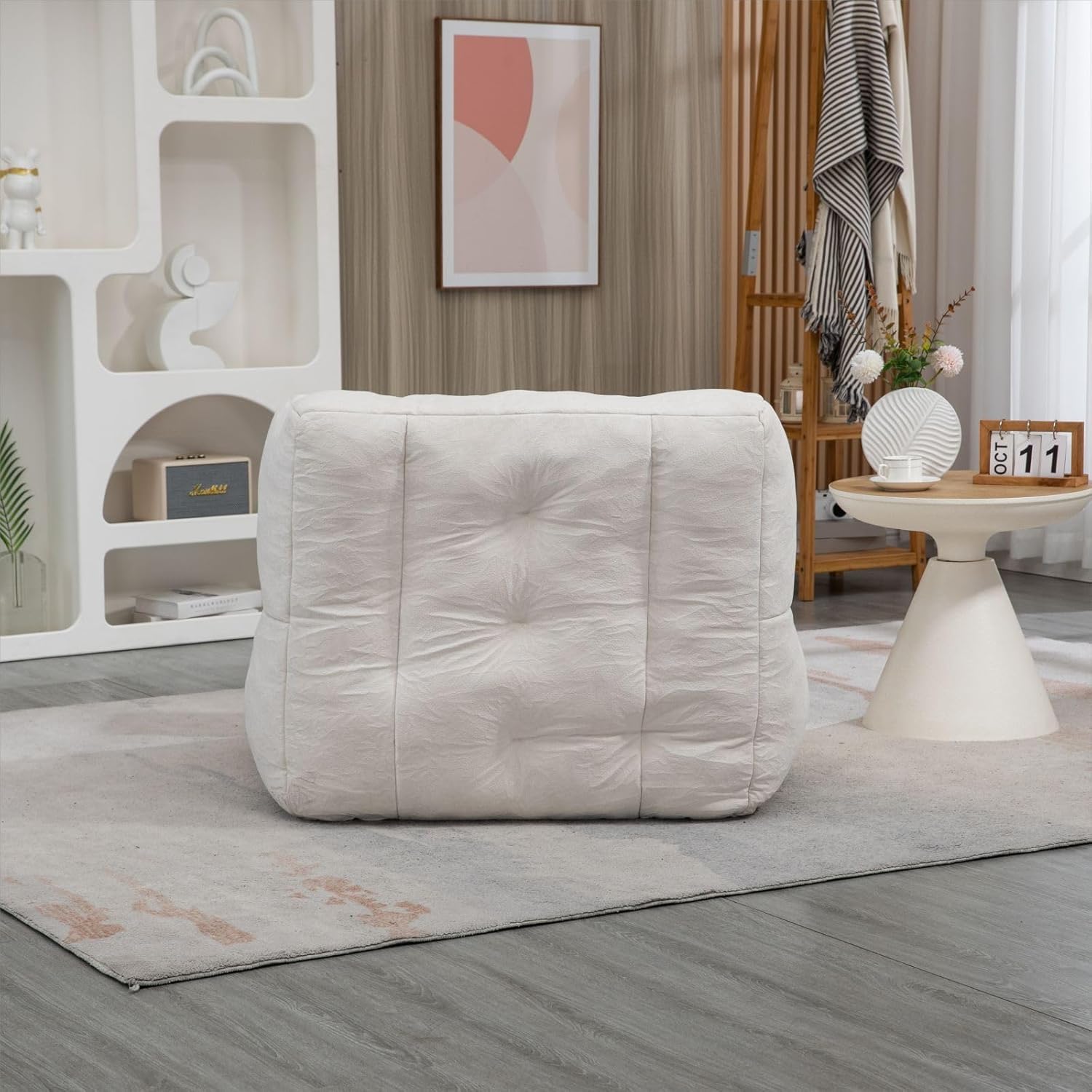 KEVINSPACE Bean Bag Chair Giant High-Density Foam Filling Sofa with Foot Stool Living Room Furniture Big Soft Fluffy Beanbag Lazy Sofa Bed for Teens, Adults to Gaming, Reading, Watching TV White