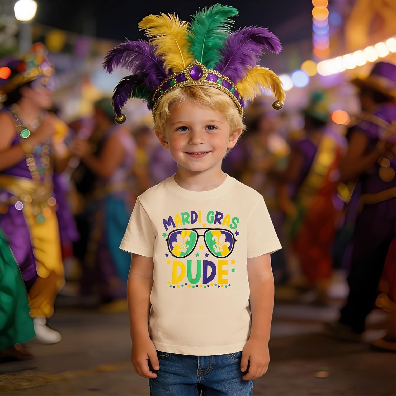 Mardi Gras Shirts Kids Toddler Boys Sunglasses Mardi Gras Dude T-Shirt Funny Gifts Outfits Short Sleeve Tees Tops - Image 2