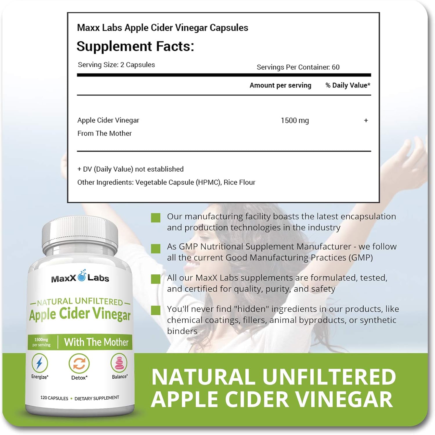 Apple Cider Vinegar Capsules with The Mother Help Improve Energy, Immunity, Digestion & Metabolism + Vitamin K2 Supplement - Full Spectrum Vitamin K2 MK7, MK4 & Calcium - 90 Capsules