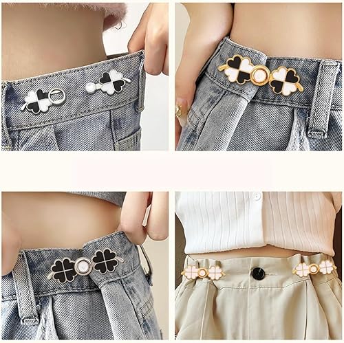 Miniatura 4 de 8 pares de botones de trébol de cuatro hojas, sin costura, ajustables, de repuesto, para niñas, herramientas de reparación para faldas, pantalones,