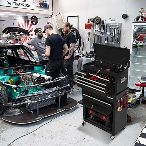 Miniatura 2 de Caja de herramientas con ruedas de 8 cajones, organizador de caja de herramientas 2 en 1 con ruedas bloqueables, cajones deslizantes y parte