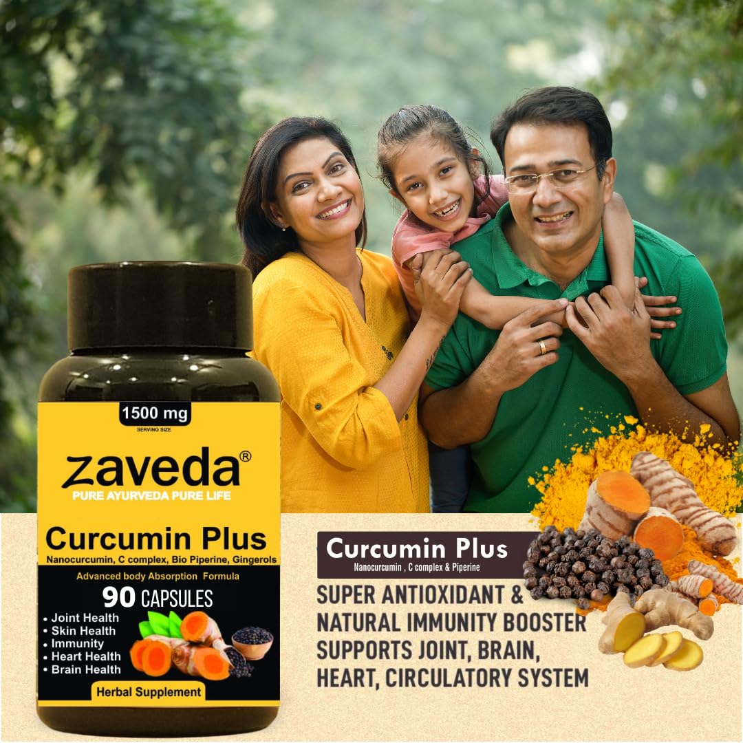 Zaveda Curcumin Plus 1500 Mg | 95% curcuminoids, nano curcumin, bio pipperin and 90 capsules with gingerols. Antioxidant and anti -inflammatory | Skin and joint pain is good. 90 capsules Zaveda Curcumin Plus 1500 Mg | 95% curcuminoids, nano curcumin, bio pipperin and 90 capsules with gingerols. Antioxidant and anti -inflammatory | Skin and joint pain is good. 90 capsules