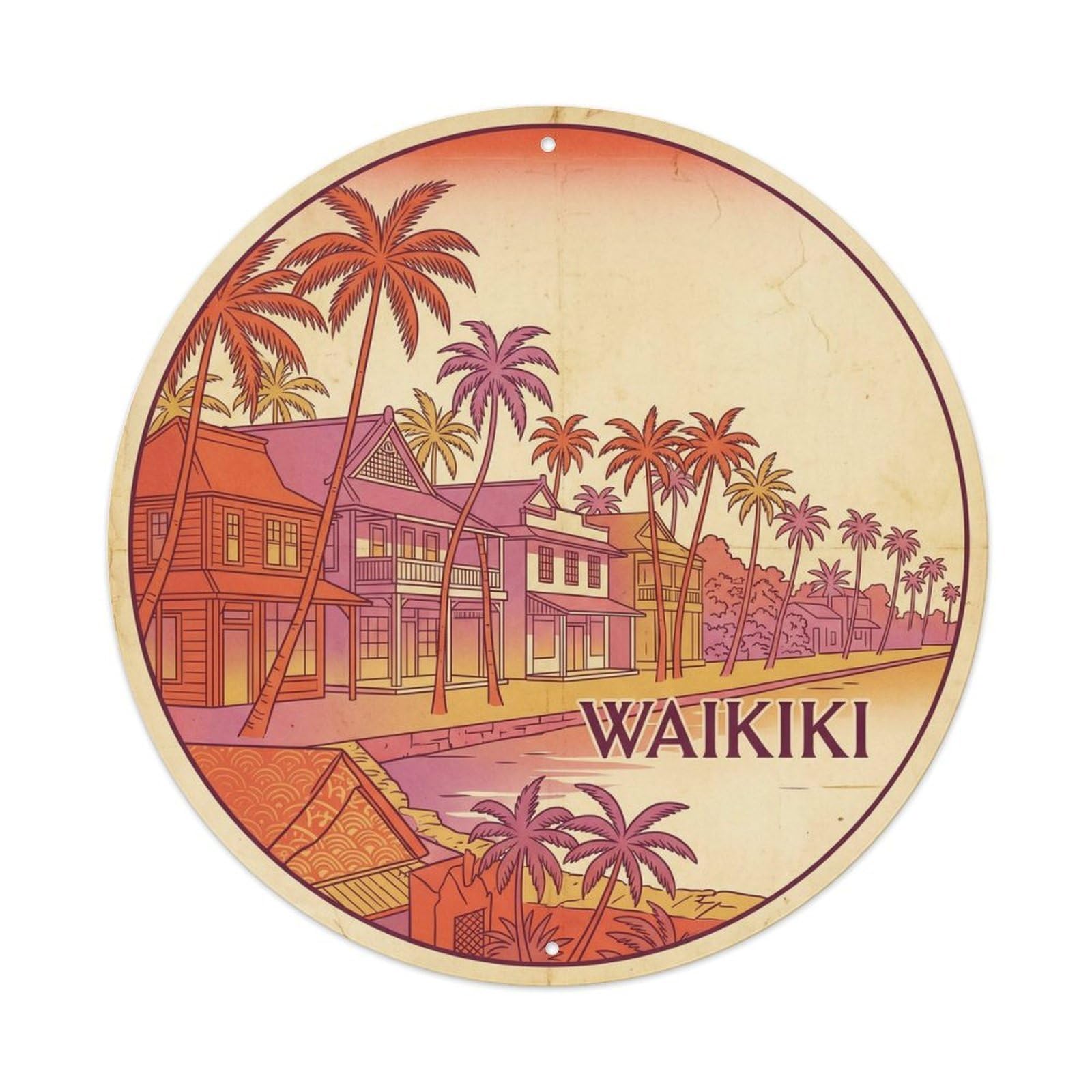 Waikiki Historic District Hawaii Island Getaway Ocean Metal Tin Sign