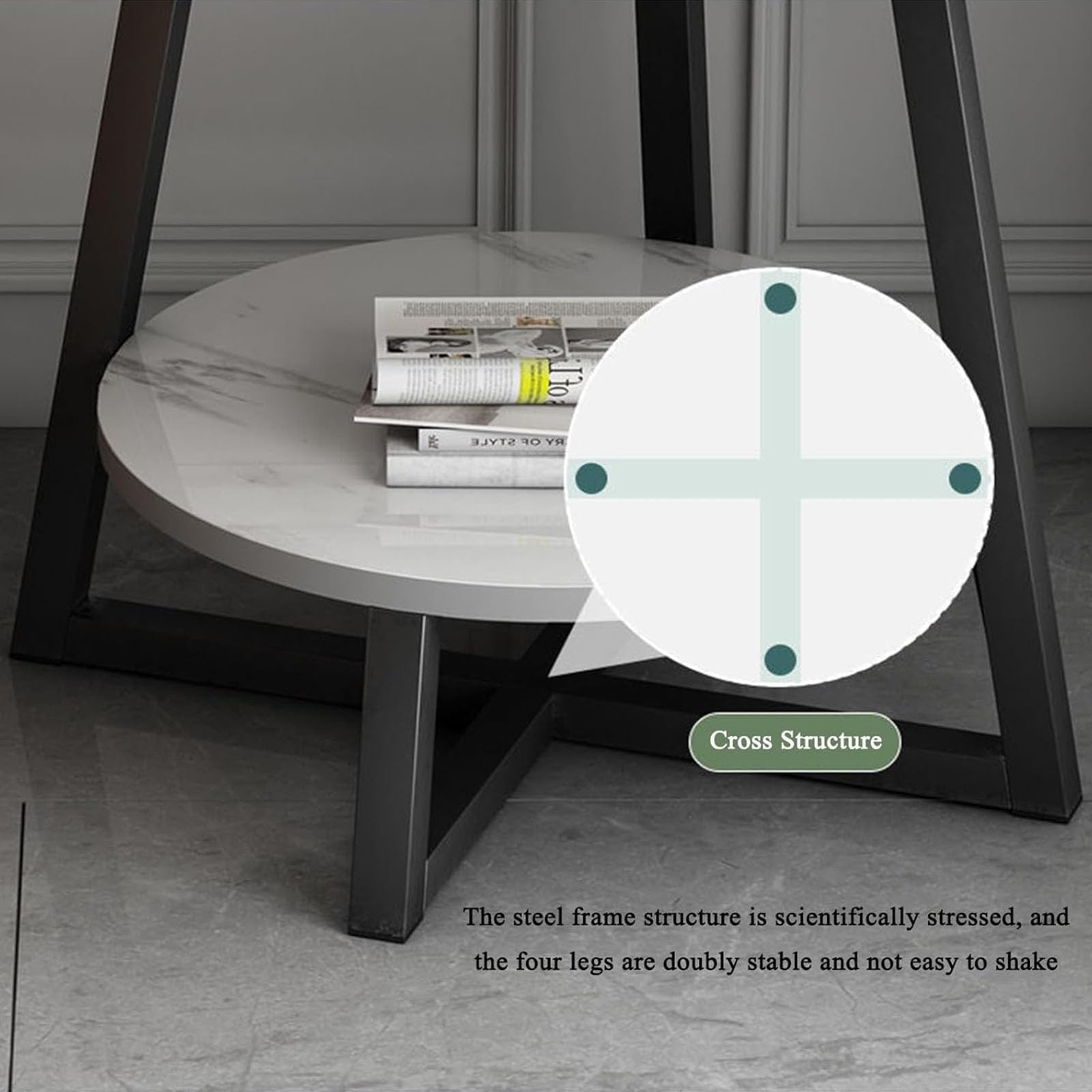 Amazon｜2段人造大理石エンドテーブル、40/50/60cmラウンドソファ