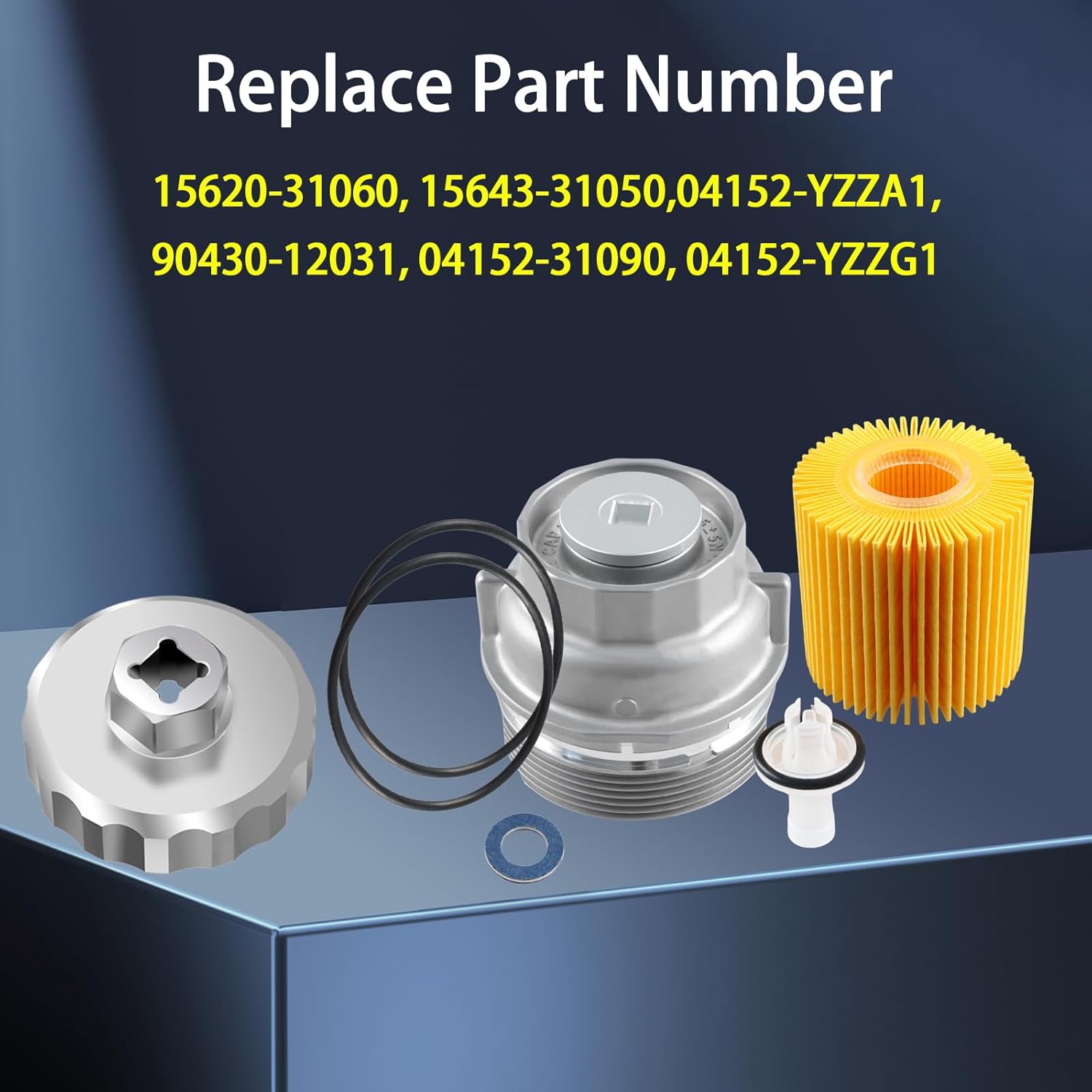 Stainless Steel Oil Filter Cap Wrench & Oil Filter Housing Cap & Oil Filter Compatible with Toyota 4Runner Avalon Camry Lexus ES300h ES350 LS460 Replace#: 15620-31060 04152-YZZA1, EV1564331050