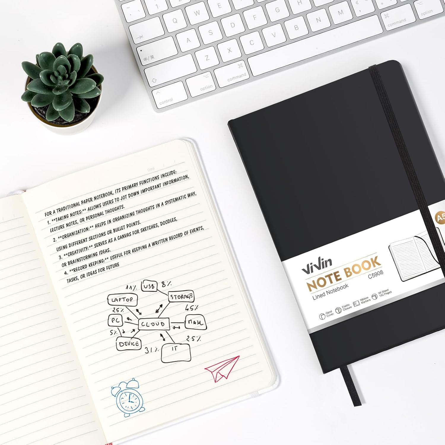 ViVin Lined Journal Notebooks for Work, 192 Pages, Medium 5.5 x 8.3 inch, College Ruled, A5 Hardcover Journaling Notebooks for Writing, 8 Pack Bulk,Black