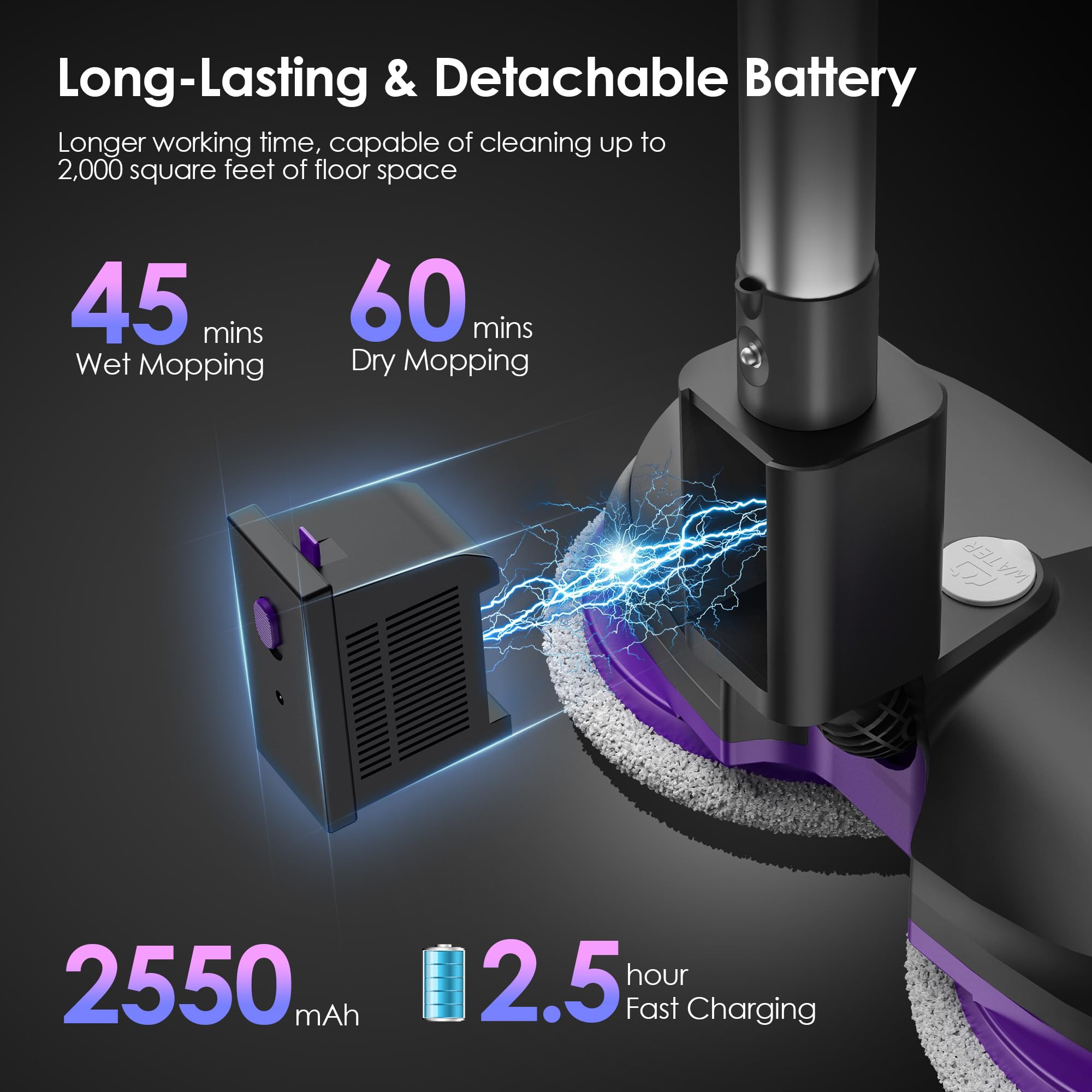 Mocio elettrico senza fili, con funzione spray, illuminazione a LED, serbatoio dell'acqua da 300 ml, lavapavimenti elettrico per lavare, strofinare e lucidare