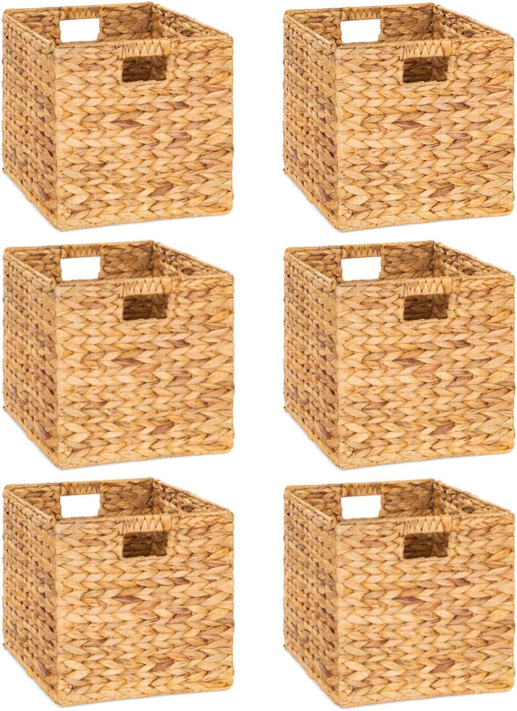 M4DECOR 10.5 x 10.5in Wicker Storage Baskets for Shelves, Water Hyacinth Storage Baskets, Woven Baskets for Storage, Wicker Storage Basket for Bedroom, Living Room (6 Packs 10.5x10.5in)