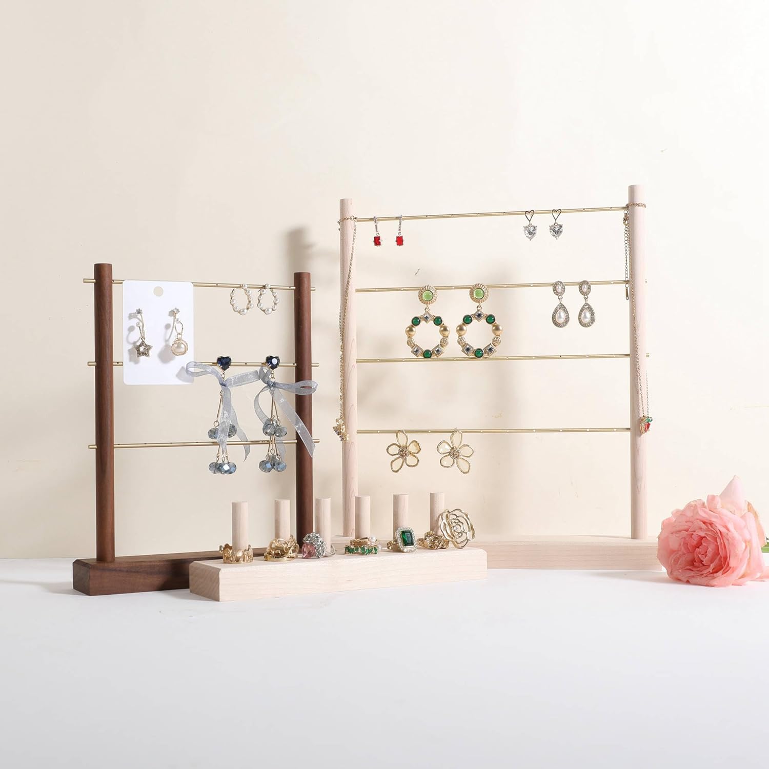 GemeShou maple earrings display stand for selling, wooden jewelry earring organizer shelf, wood earring storage organizer rack for boutique store【Earring shelf-Large】