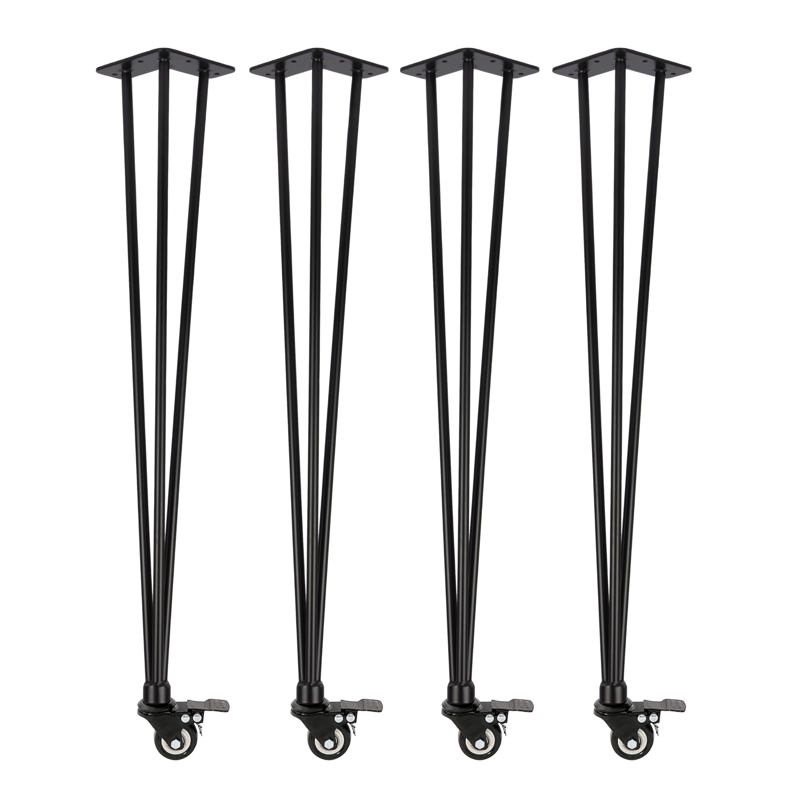 4 x Natural Goods Berlin Hairpin Legs 'n'Roll | ruchoma wsuwka do włosów, nogi stołu na kółkach, elastyczne płozy stołowe DIY (72 cm (stół do jadalni/biurko), kolor czarny)
