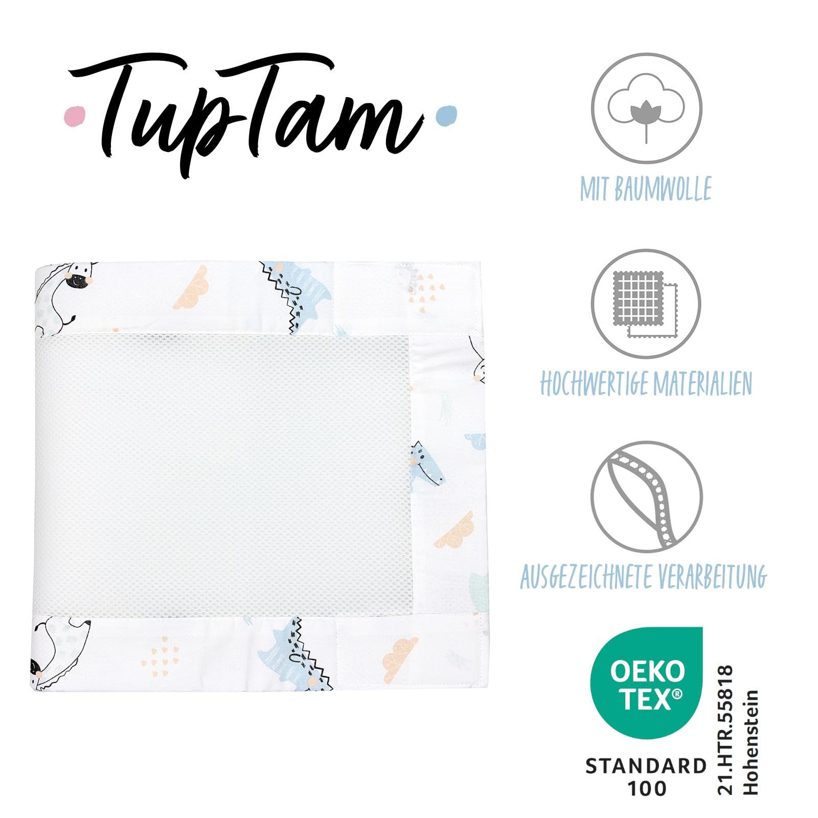 TupTam Protezione Paracolpi per Lettino Nido per Neonati Traspirazione Air Mesh 2 Pack, Animali Blu, ca.128 x 30 cm (per Lettino 140x70)