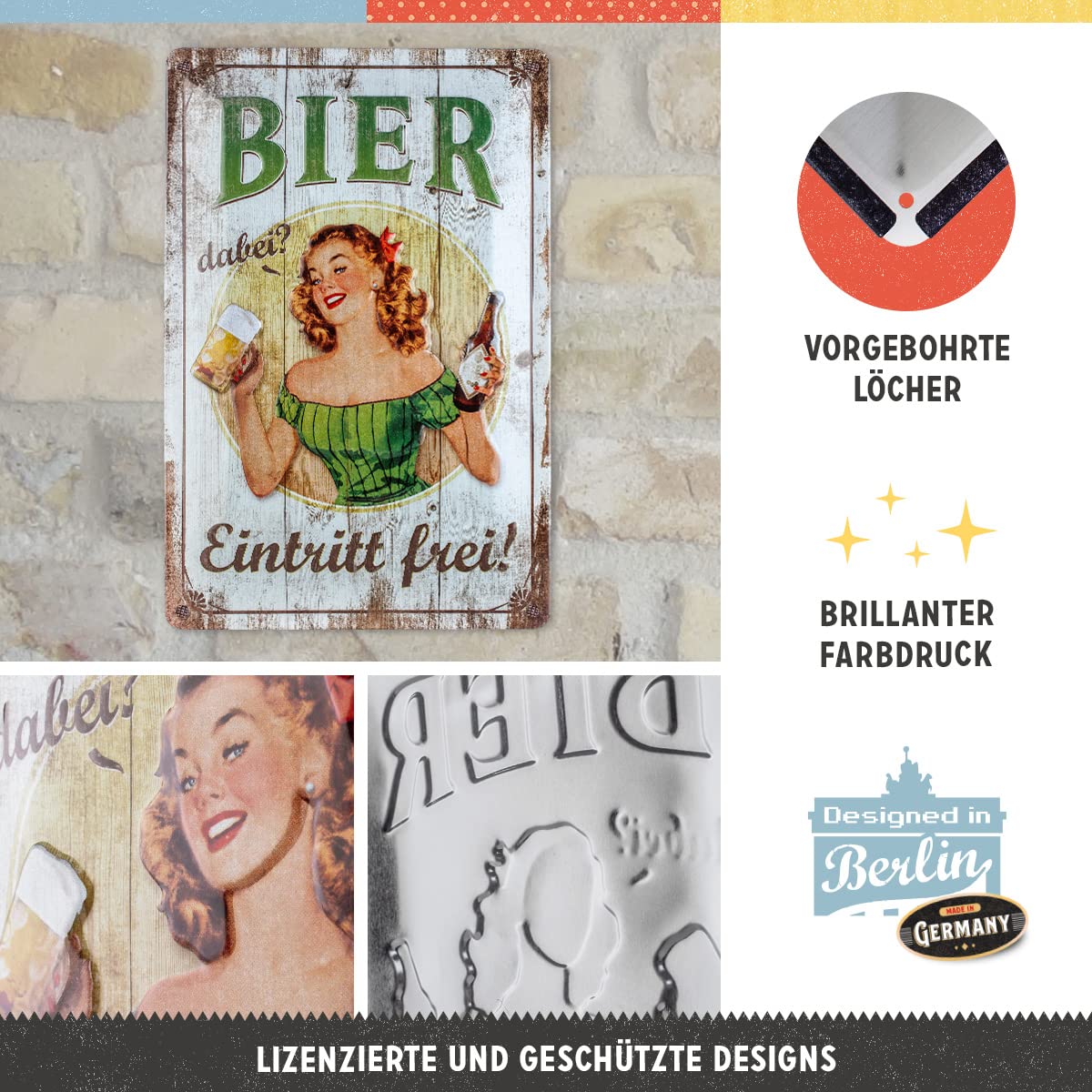 Plaque Métal Rétro 'Welcome To The Beer Garden' 10x20cm - Décoration Murale Cadeau Amateur De Bière - Fabriqué En Allemagne