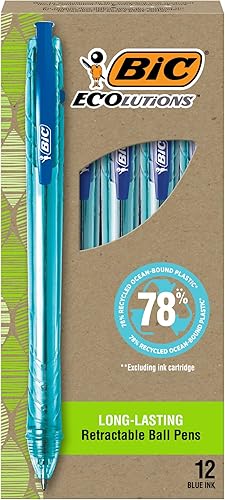 BIC Ecolutions - Bolígrafos de punta media (0.039 pulgadas), paquete de 12 bolígrafos de tinta negra, hechos de 78% plástico reciclado oceánico