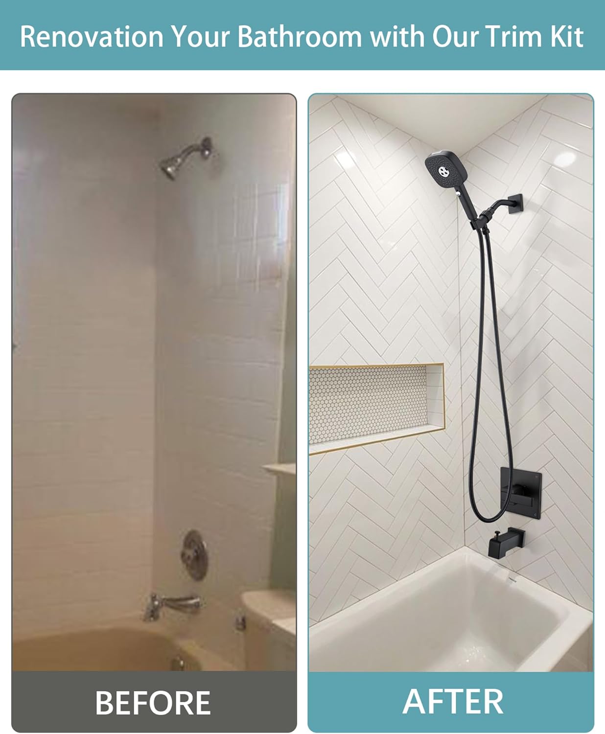 Handheld Shower Faucet Compatible with Delta 13/14 Series Tub Trim Kit, 4 Setting Shower Head, Shower Faucet System, Matte Black (Valve& Catridge Not Inclued)
