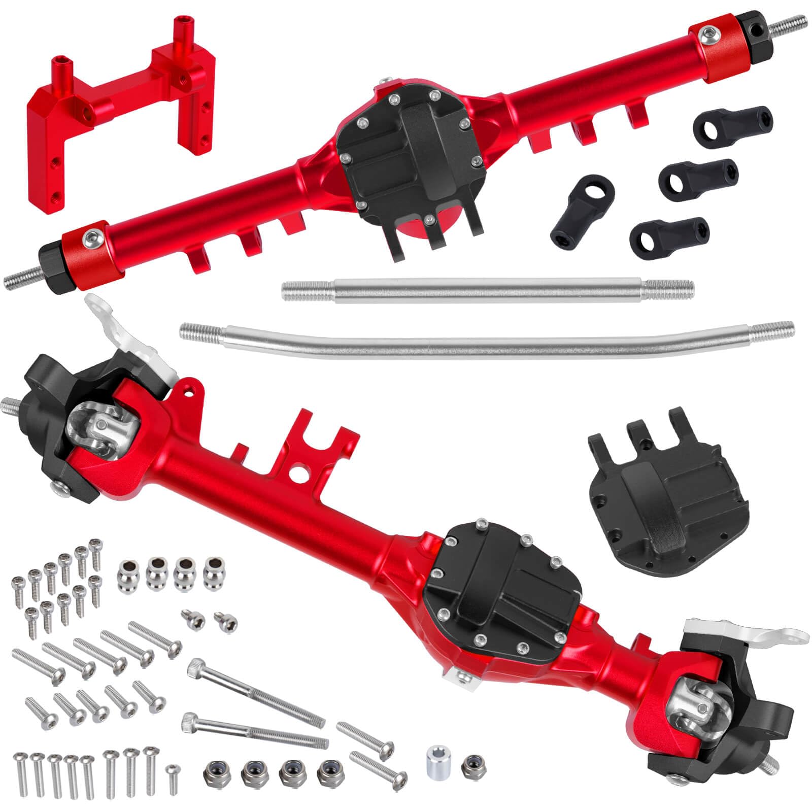 BRCatWPark RC Front Rear Portal Axles Upgrades Part for 1/10 Axial SCX10 SCX10 II 90046 90047,Aluminum Alloy Front Rear Portal Axle Hops Up,Red
