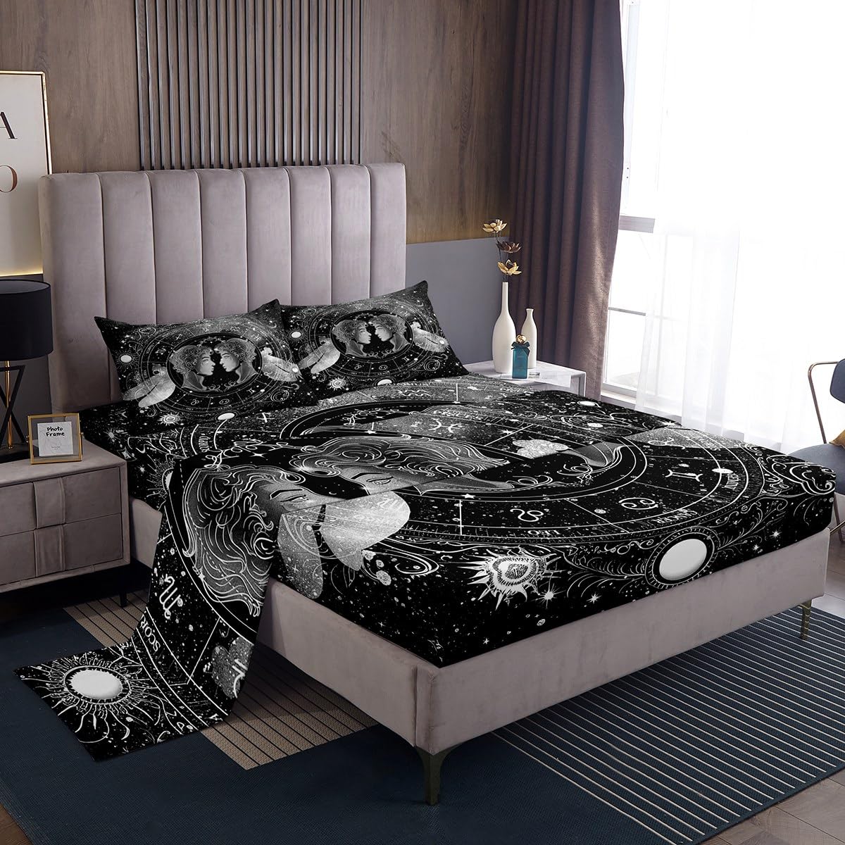 jejeloiu Gemini Bed Sheets Set Twin Size Boys Girls Constellation Fitted Sheet for Kids Horoscope Astrology Bedding Set Constellation Theme Room Decor