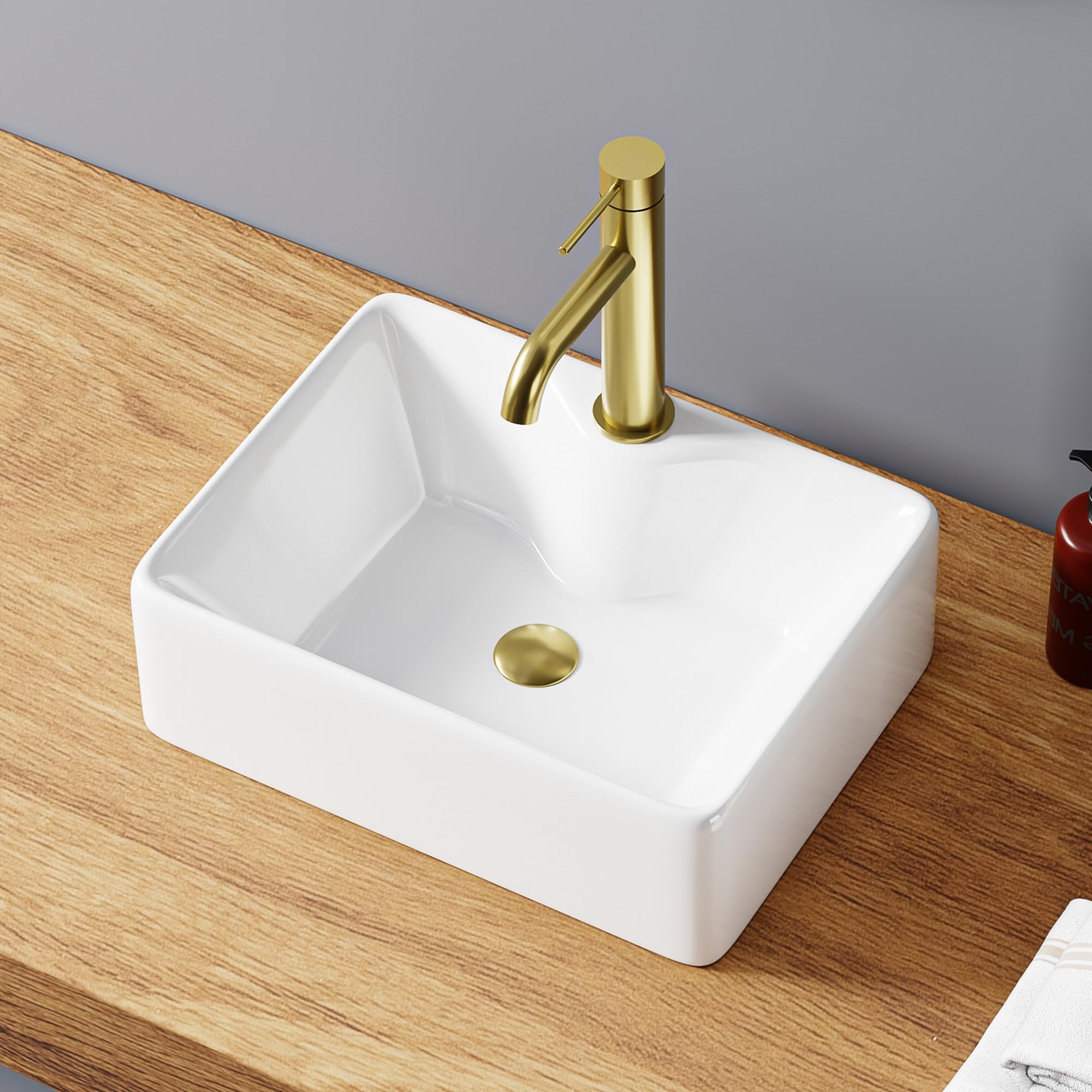 Lavabo rettangolare in ceramica bianca 40 x 30 x 13 cm – Lavabo da appoggio con spiaggia per miscelatore – Design moderno con angoli arrotondati – ideale per il bagno contemporaneo – facile