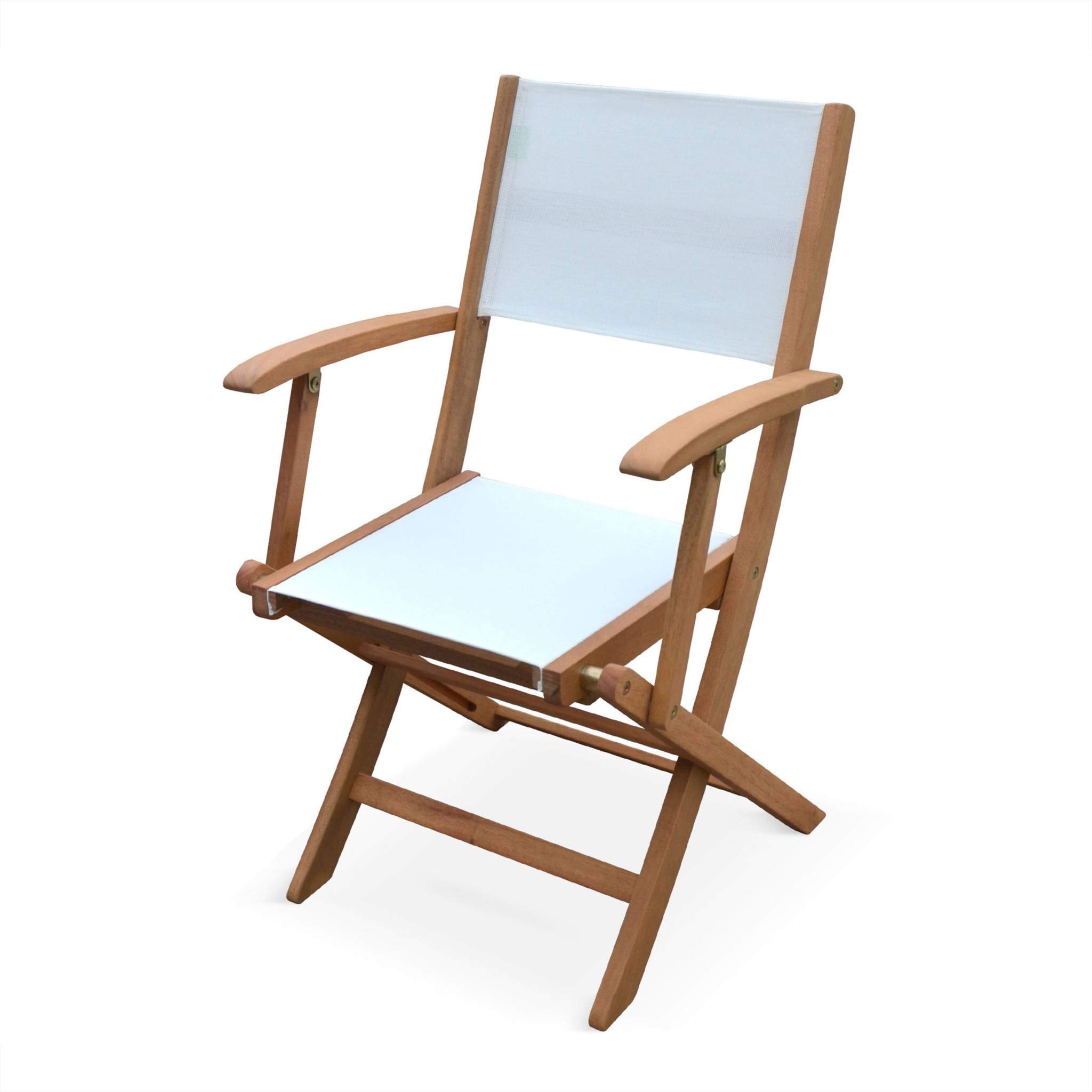 Alice's Garden - Fauteuils de Jardin en Bois et textilène - Almeria Blanc - 2 fauteuils pliants en Bois d'Eucalyptus huilé et textilène