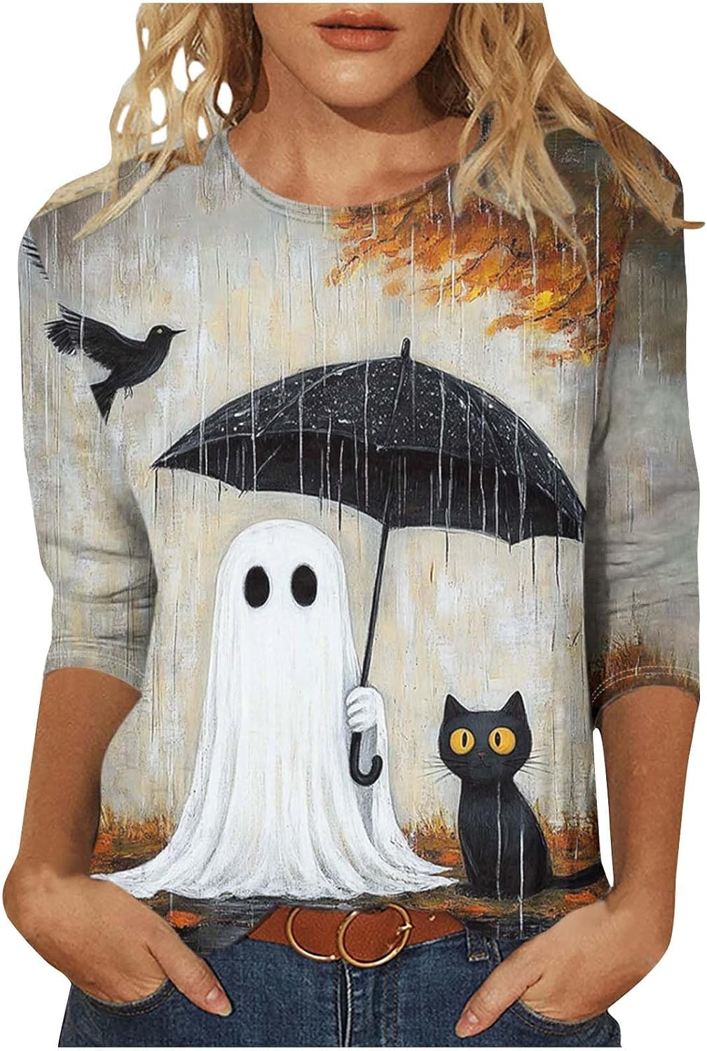 Spooky Season Shirts for Women Witch Pumpkin Graphic Tops