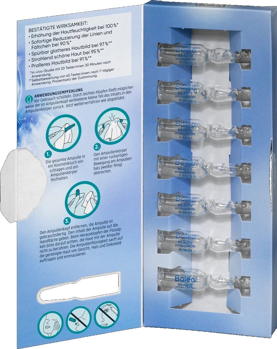 Balea Hyaluron Lifting-Kur Ampullen - Anti-Falten, Glättung und sichtbar straffere Haut, 6 er Pack (6x7ml) inklusive 8 Einwegrasierern als Geschenk