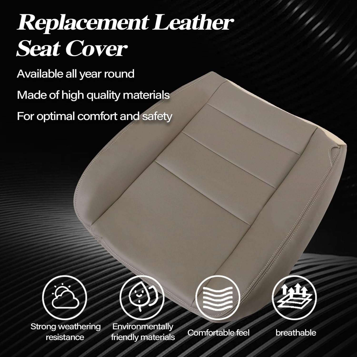 SecosAutoparts Driver & Passenger Side Bottom & Top & Armrest Leather Replacement Seat Covers Tan Compatible with Ford Excursion 2002-2005 Compatible with Ford F250 F350 Lariat 2002-2007