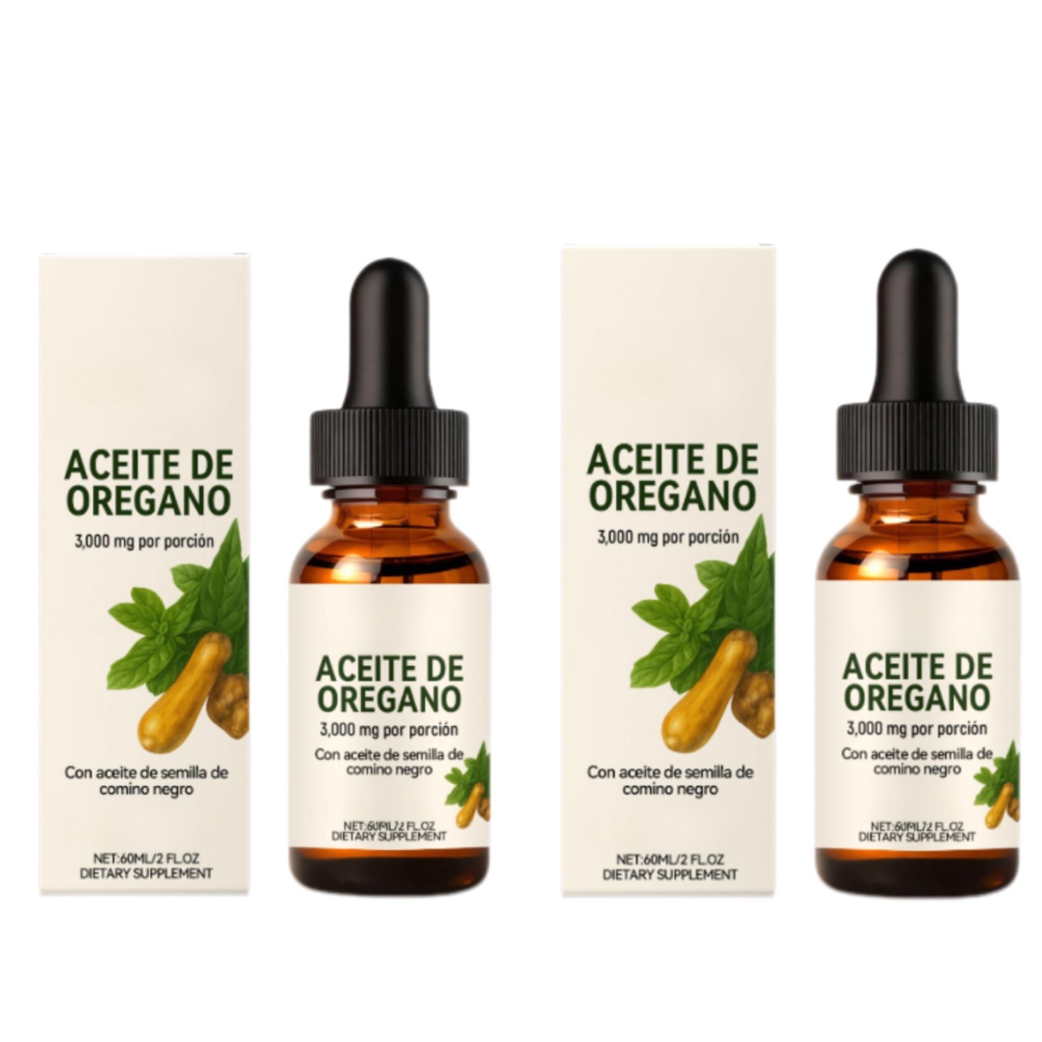 Huile d'origan biologique en gouttes avec de l'huile de nigelle pour le soutien du système immunitaire, la santé respiratoire et le bien-être digestif,2Pcs
