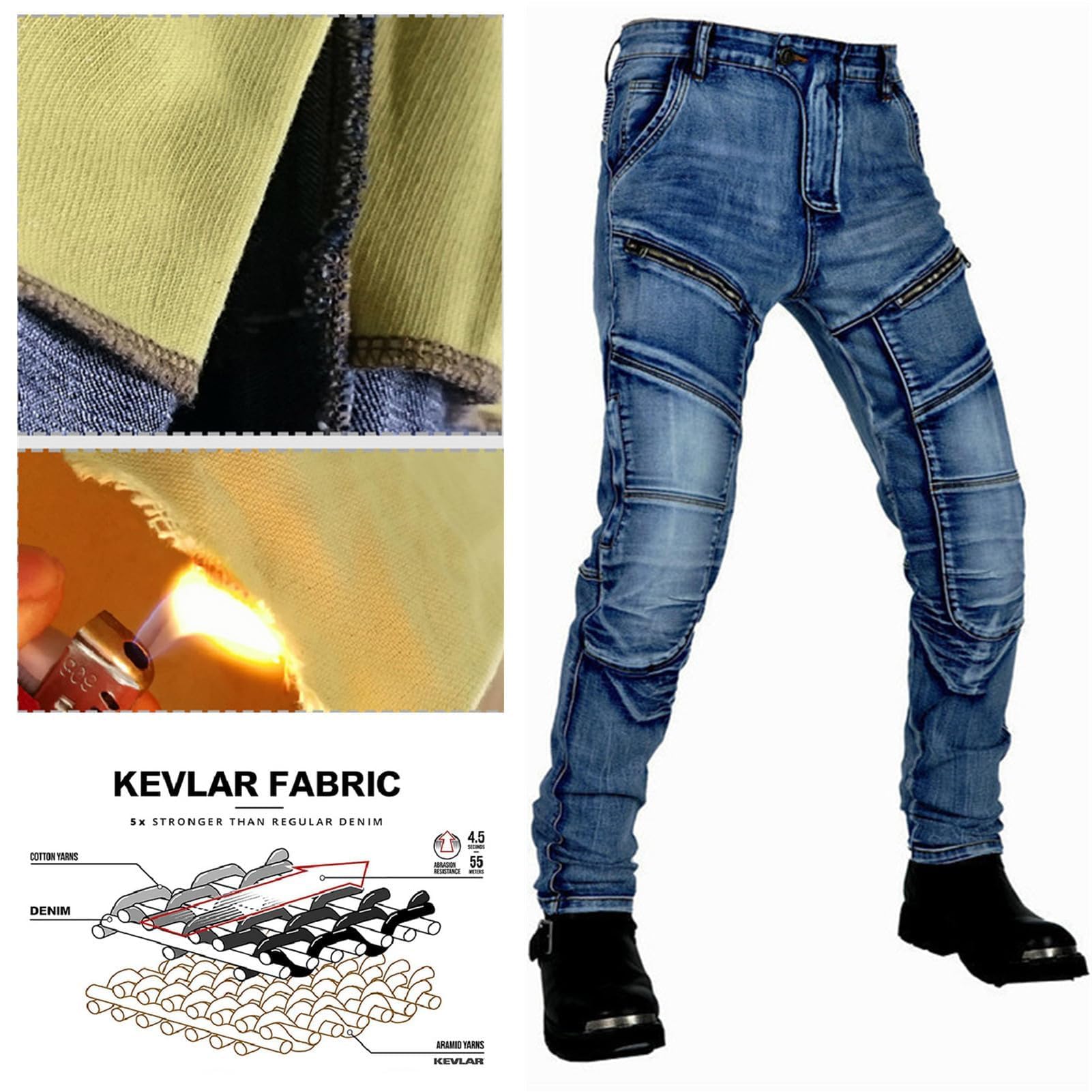 Pantaloni da Moto Uomini/Donne Fibra Aramidica Jeans Moto Uomo da Uomini E Donne Viene Fornito con 2 Paia di Protezioni per Anca E Ginocchio (Blu,XS)