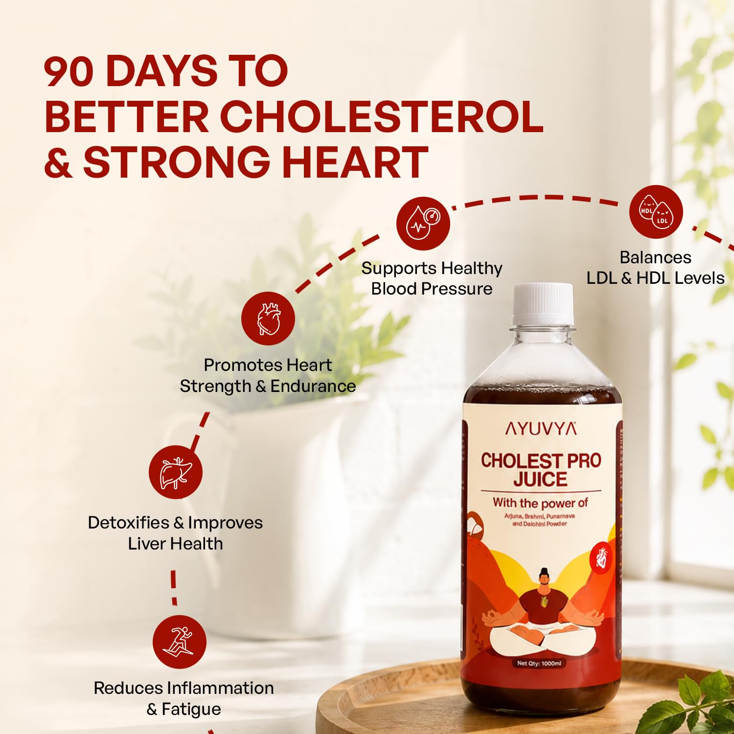 Ayuvya Cholest Pro | Cholesterol Care Juice | Contains Arjuna, Amla, Punarnava & Brahmi | Supports Heart & Artery Health Naturally | Helps to maintain Healthy Blood Pressure & Circulation | 1000 ml 2