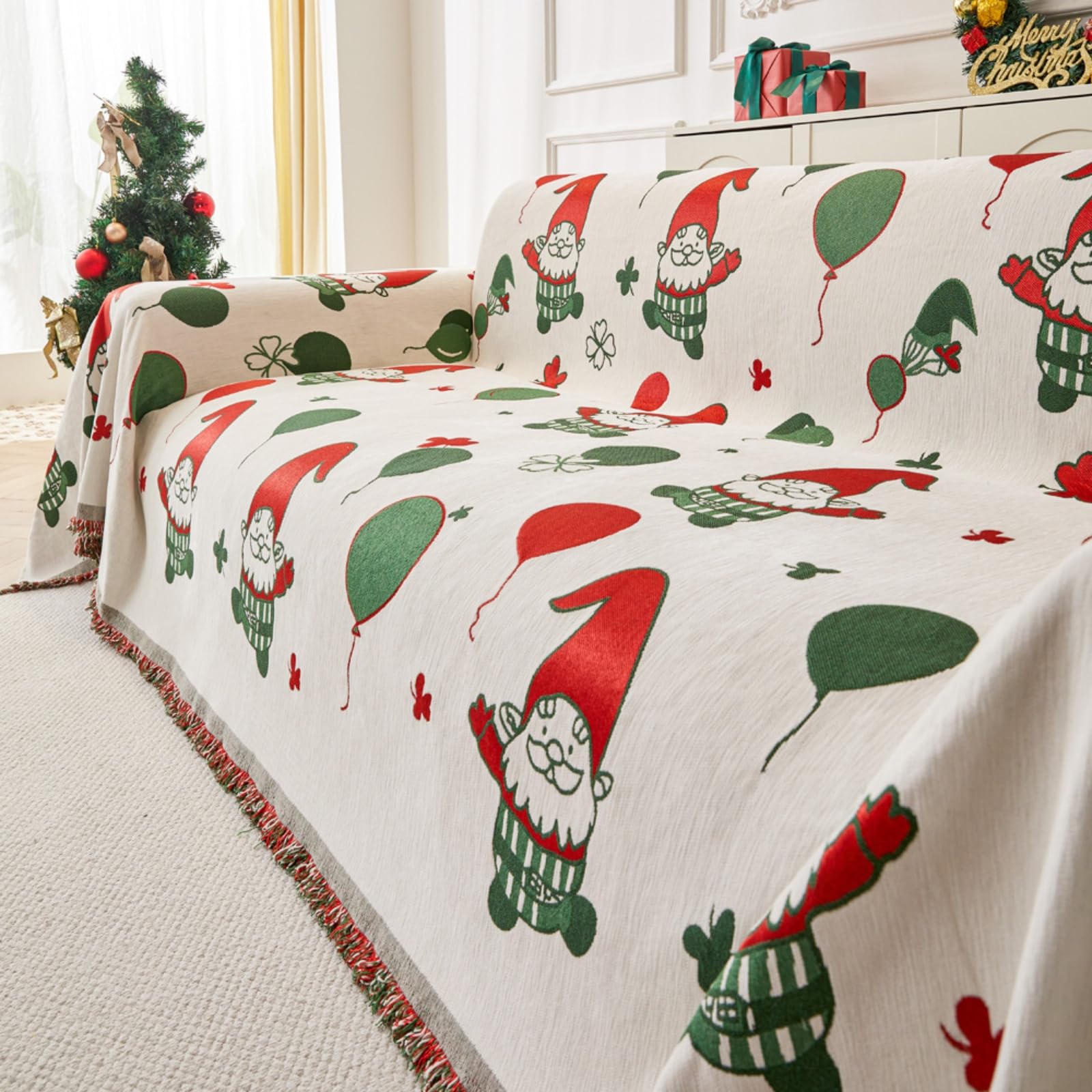 Housse de canapé de Noël Santa Claus en chenille douce lavable 180X130cm