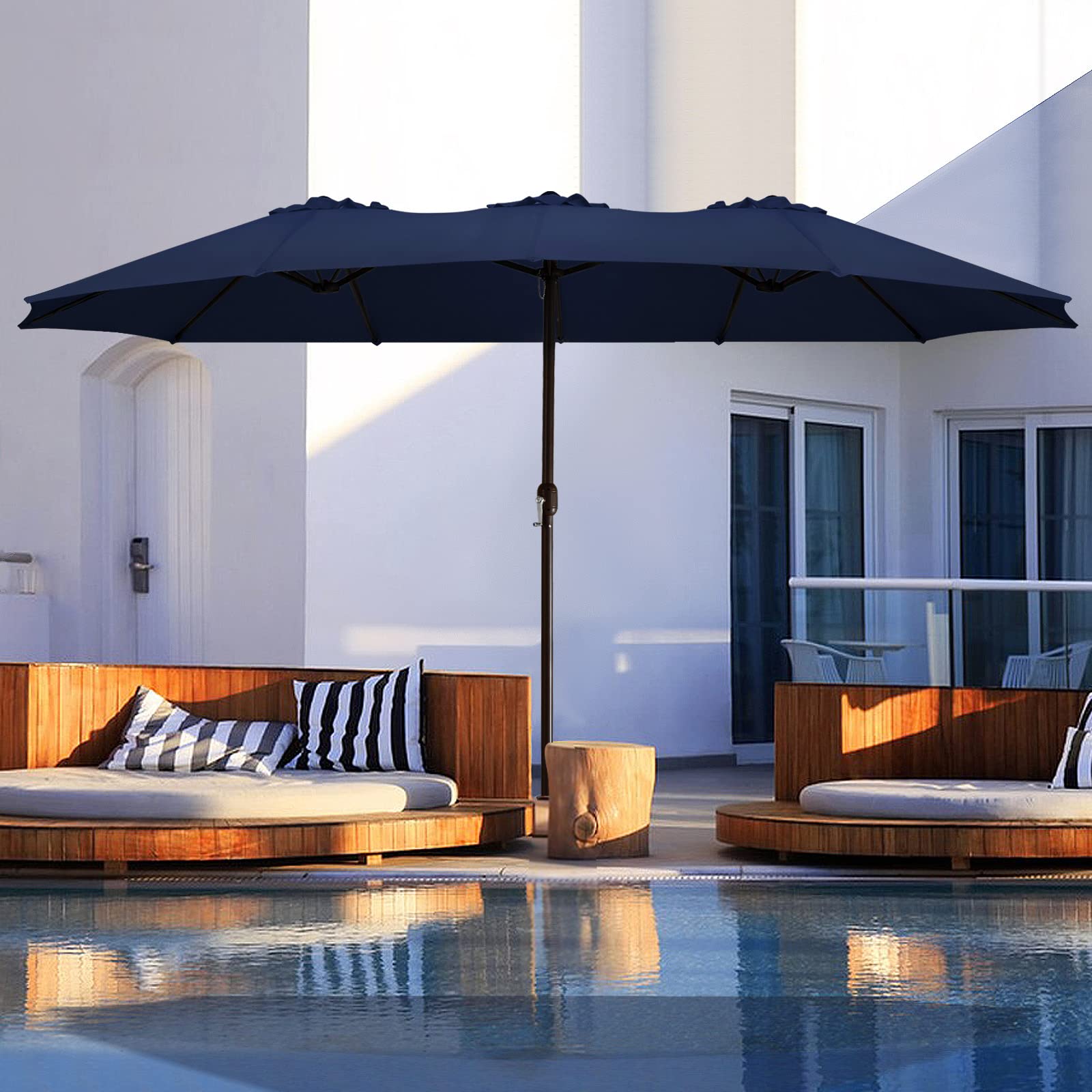 Photo 1 of 15FT Patio Umbrella Double-Sided Outdoor Market Extra Large Umbrella with Crank Handle for Garden, Deck, Backyard and Pool 9*15FT Navy